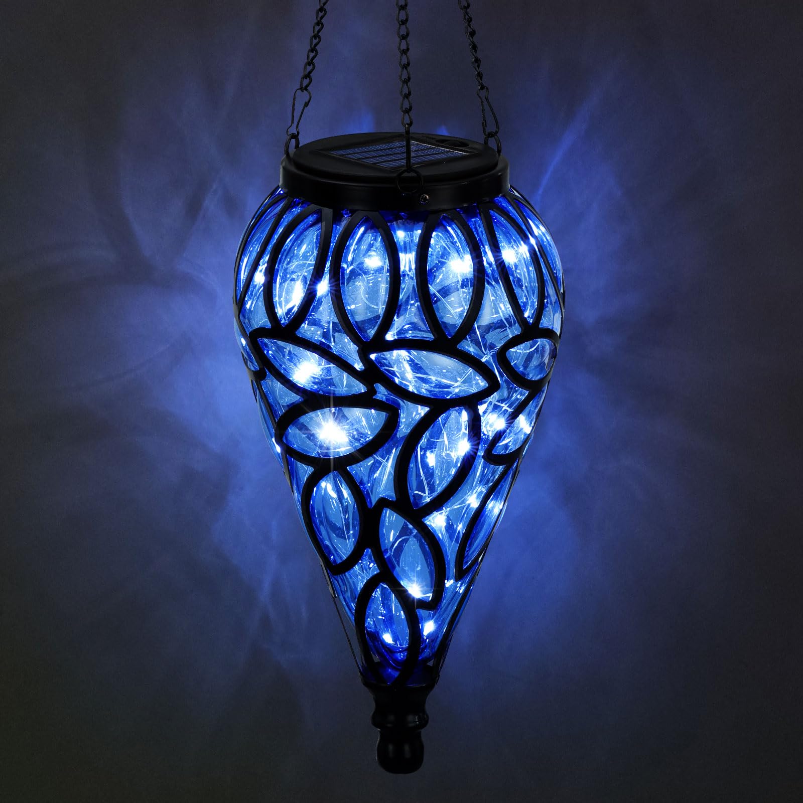 Solar Hanging Lantern Outdoor Lights - 15 LED Waterproof Tear-Shaped Cool White Garden Lights with S Hooks for Yard, Pathway, Front Door & Landscape Decor | Perfect for Patio, Wedding, Party & Holiday Lighting