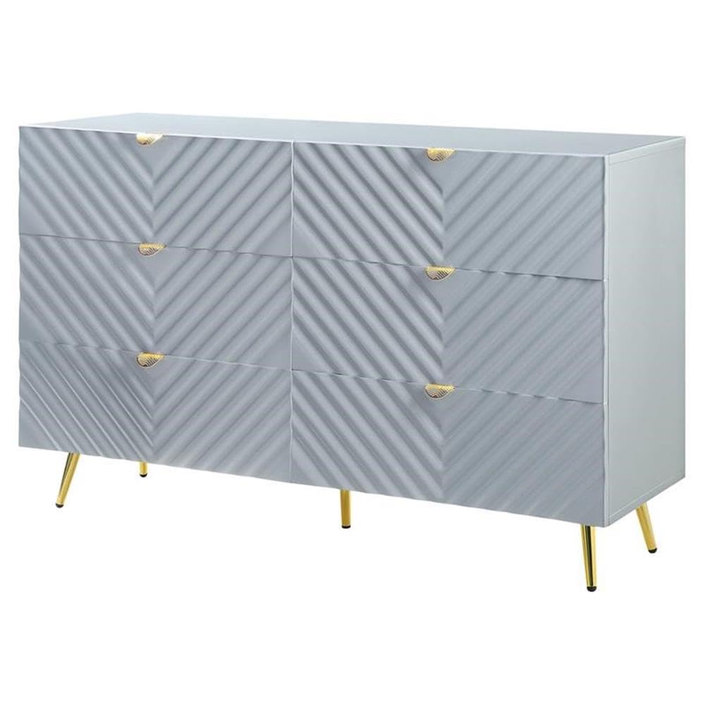 Acme 6-Drawer Gray High Gloss Dresser - Modern Bedroom Furniture for Storage & Organization | Perfect for Master Bedroom, Guest Room & Dorm Decor