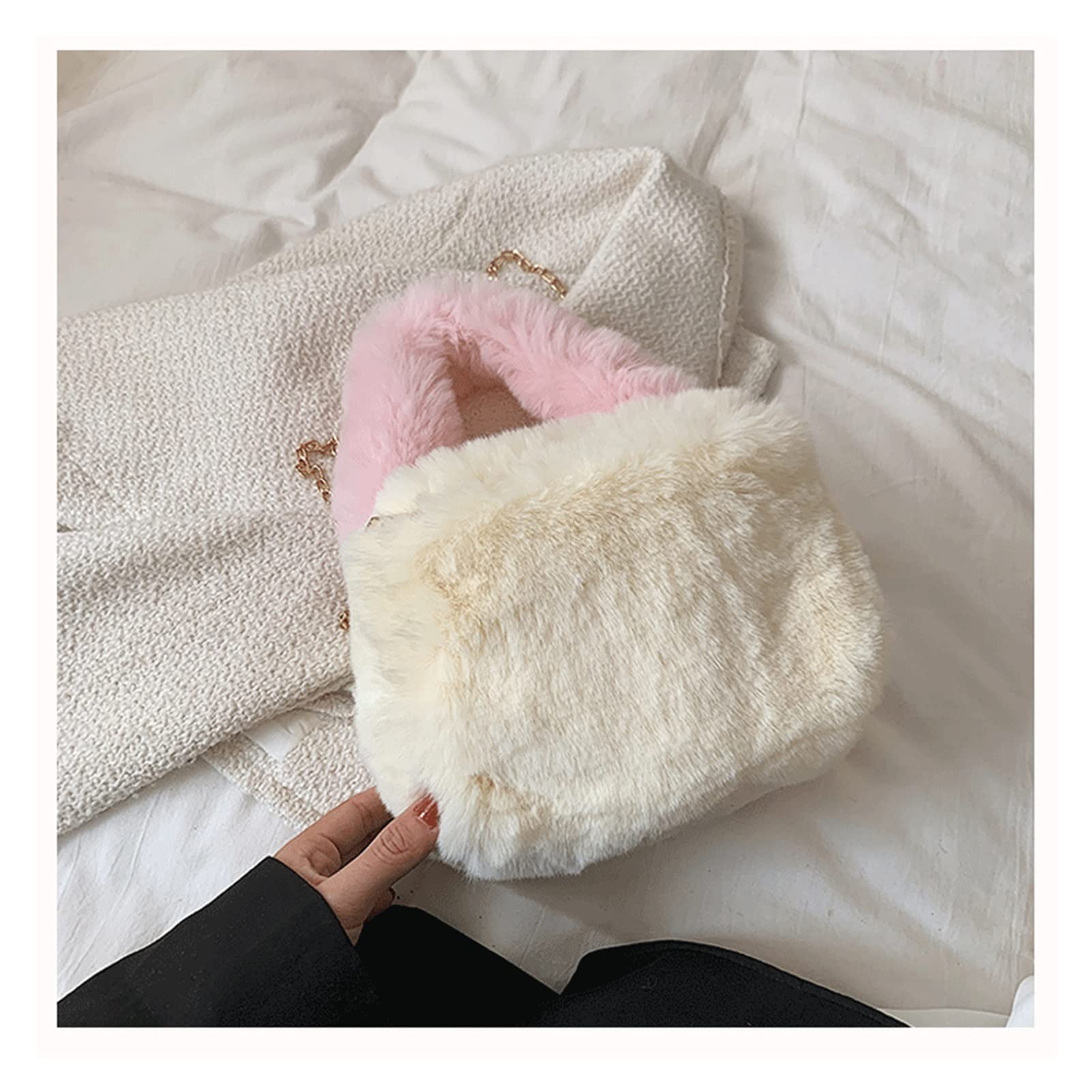 Soft Plush Chain Women's Shoulder Bag - Winter Crossbody Messenger Purse for Women, Solid Color Handbag (White, One Size) - Perfect for Casual Outings, Work, and Travel