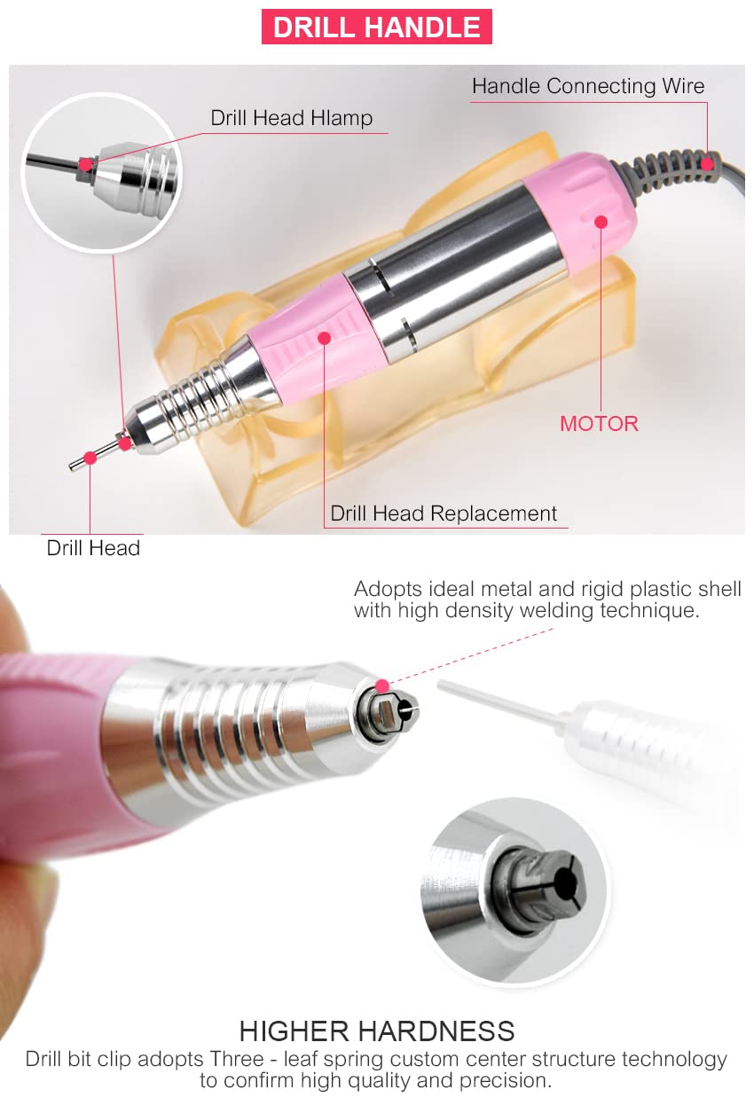 **KADS 30000RPM Pink Electric Nail Drill Machine - Professional Manicure & Pedicure Tool Kit for Acrylic Nails, Gel Polish, and Nail Art, Compatible with 3/32