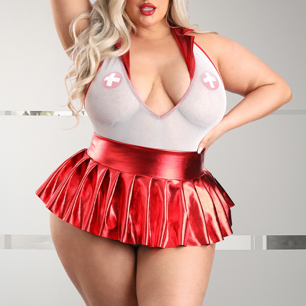 Sexy Nurse Costume Set - Fantasy Lingerie Teddy & Skirt for Women (Plus Size Available) - Perfect for Halloween, Cosplay, and Role Play Parties