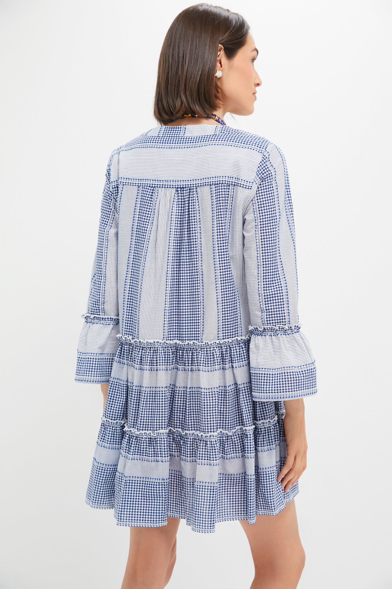 Blue Gingham Lanie Dress - Floral Print Summer Dress for Women | Casual Sundress for Beach, Picnic & Vacation | Lightweight & Comfortable Cotton Dress