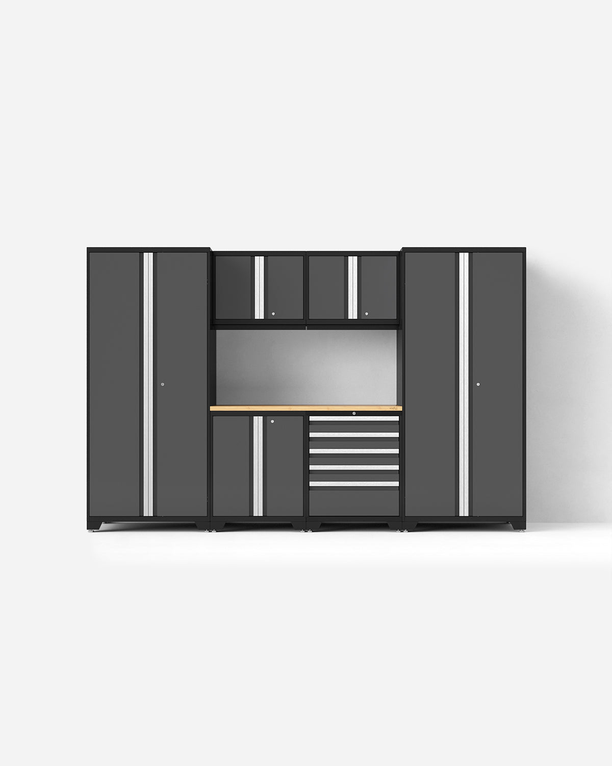 Adam's x NewAge Pro Series 7-Piece Cabinet Set - Heavy Duty Metal Storage for Garage, Workshop & Home Organization (Black) - Perfect for Tools, Sports Equipment & DIY Supplies Storage