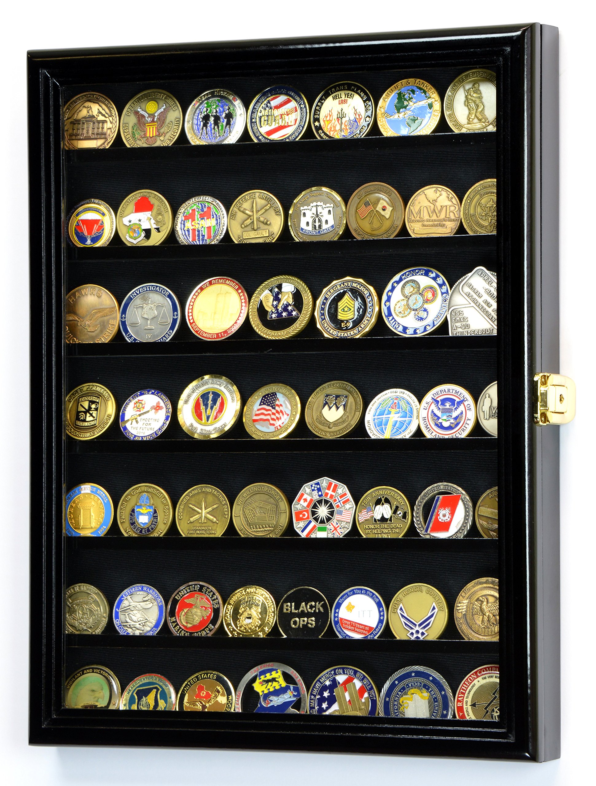 Military Challenge Coin Display Case - Lockable Wall Cabinet with 98% UV Protection for Collectors | Perfect for Home, Office, or Military Memorabilia Showcase