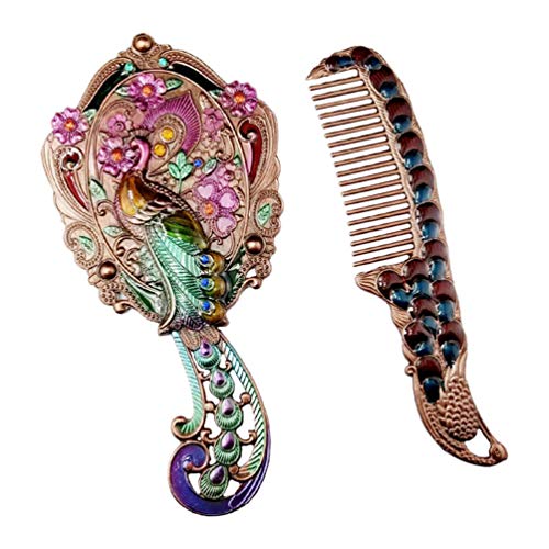 FOMIYES Handheld Makeup Mirror with Comb - Vintage Style Cosmetic Mirror for Travel, Home & Salon Use | Portable Compact Mirror with Comb for Makeup Application & Hair Styling