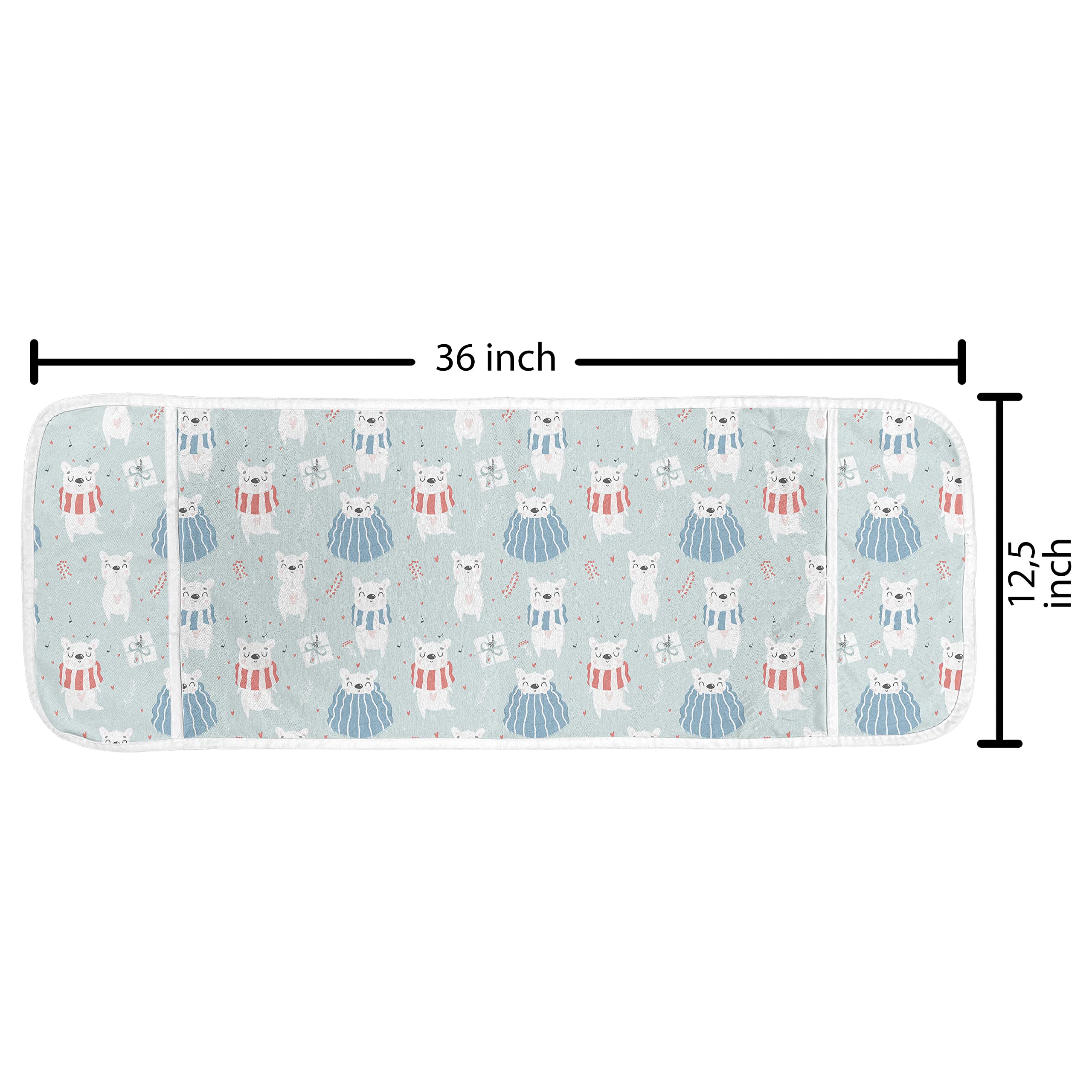 Ambesonne Polar Bear Microwave Cover - Hand Drawn Cartoon Design with Hearts, Waterproof Kitchen Organizer with Pockets, 36 x 12 Inches, Pale Blue & Coral - Perfect for Cozy Kitchens & Microwave Protection