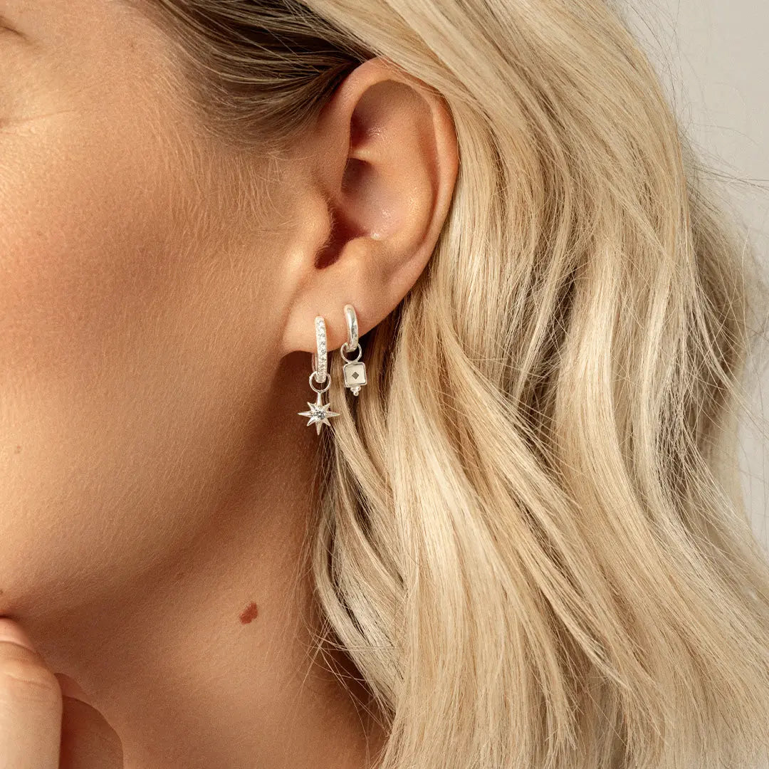 Contentment Star Hoop Charm Set of 2 - Dainty Gold Hoop Earrings with Star Charms for Women, Perfect for Everyday Wear, Gifts & Boho Style Outfits
