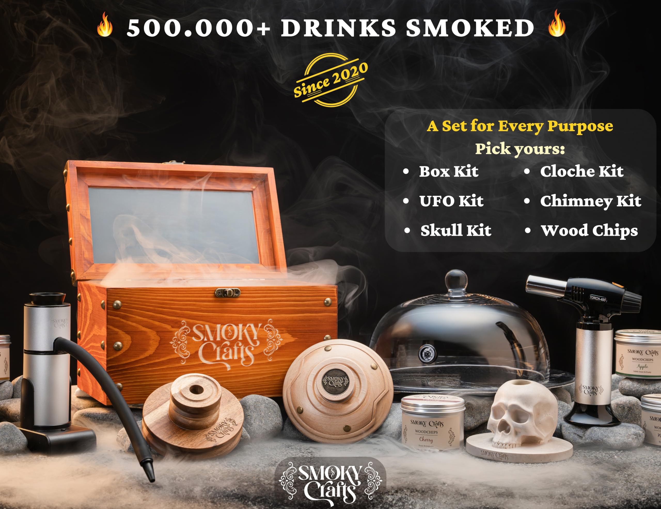 Premium Whiskey & Cocktail Smoker Kit with Smoke Gun, 8