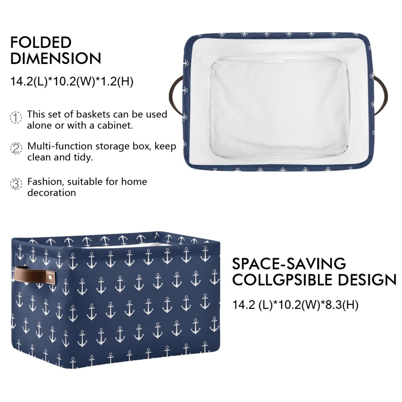 WIHVE Nautical Fabric Storage Bins with Handles - Closet & Shelf Organizer Baskets for Home, Office, and Kids Room Organization | Perfect for Toys, Books, and Laundry Storage