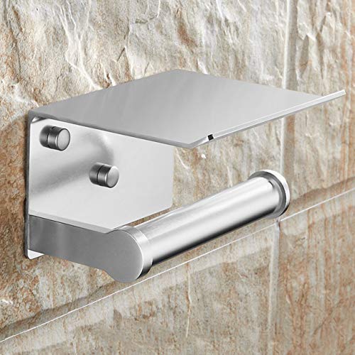 WLA Wall Mounted Toilet Paper Holder with Shelf - Black Bathroom Tissue Roll Holder & Phone Stand, Decorative Gold/Aluminum Design for Modern Bathrooms | Perfect for Small Spaces & Stylish Home Decor