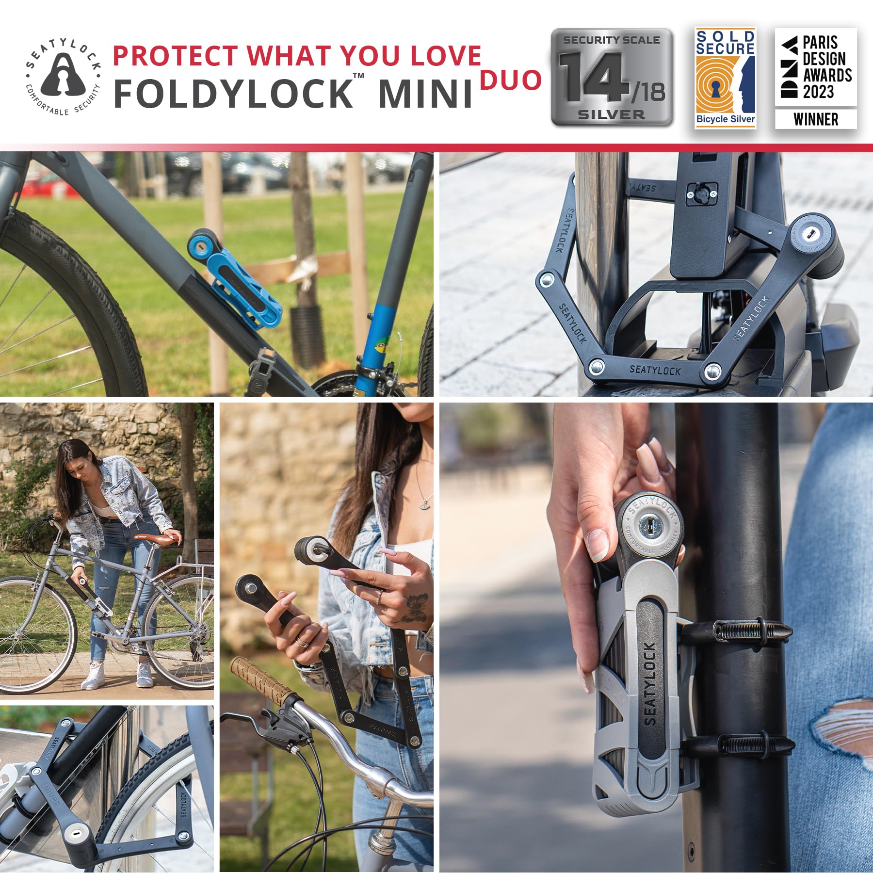 Seatylock FoldyLock Mini Folding Bike Lock - Lightweight & Heavy Duty Anti-Theft Bicycle Lock with Key - Secure Electric Scooters, City Bikes & Commuter Bikes - Perfect for Urban Cycling, Campus Safety & Public Transit Rides