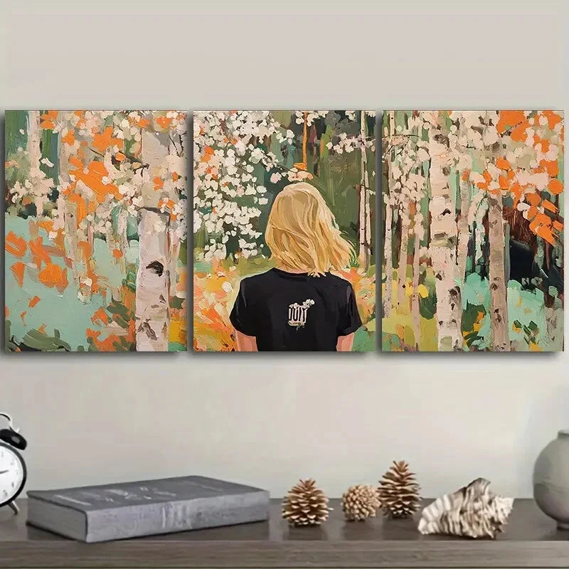 3-Piece Spring Forest Nature Trees Wall Art Set - Framed Canvas 40x60cm (16x24in) - High Quality Print - 100% Australian Made - Ready to Hang - Perfect for Living Room, Bedroom & Office Decor