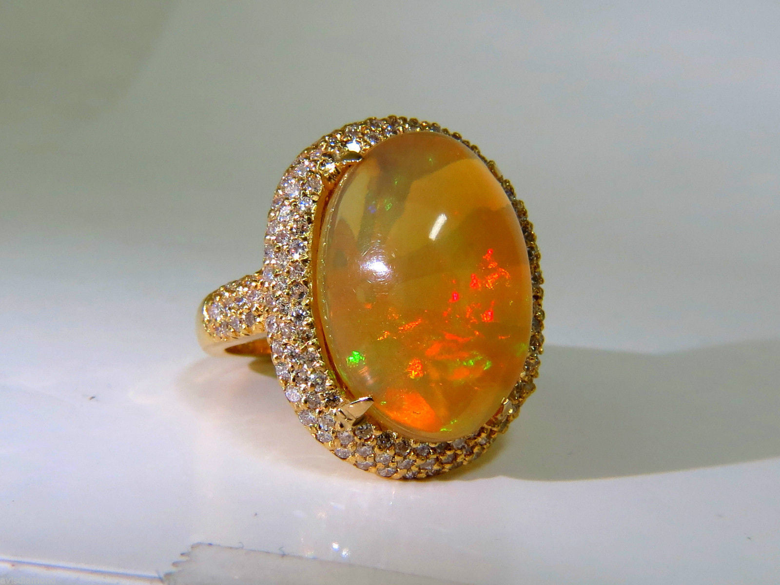 11.36CT Natural Holographic Opal Diamond Ring in 14KT Gold - Rare & Unique Engagement, Wedding, or Gift Jewelry for Women