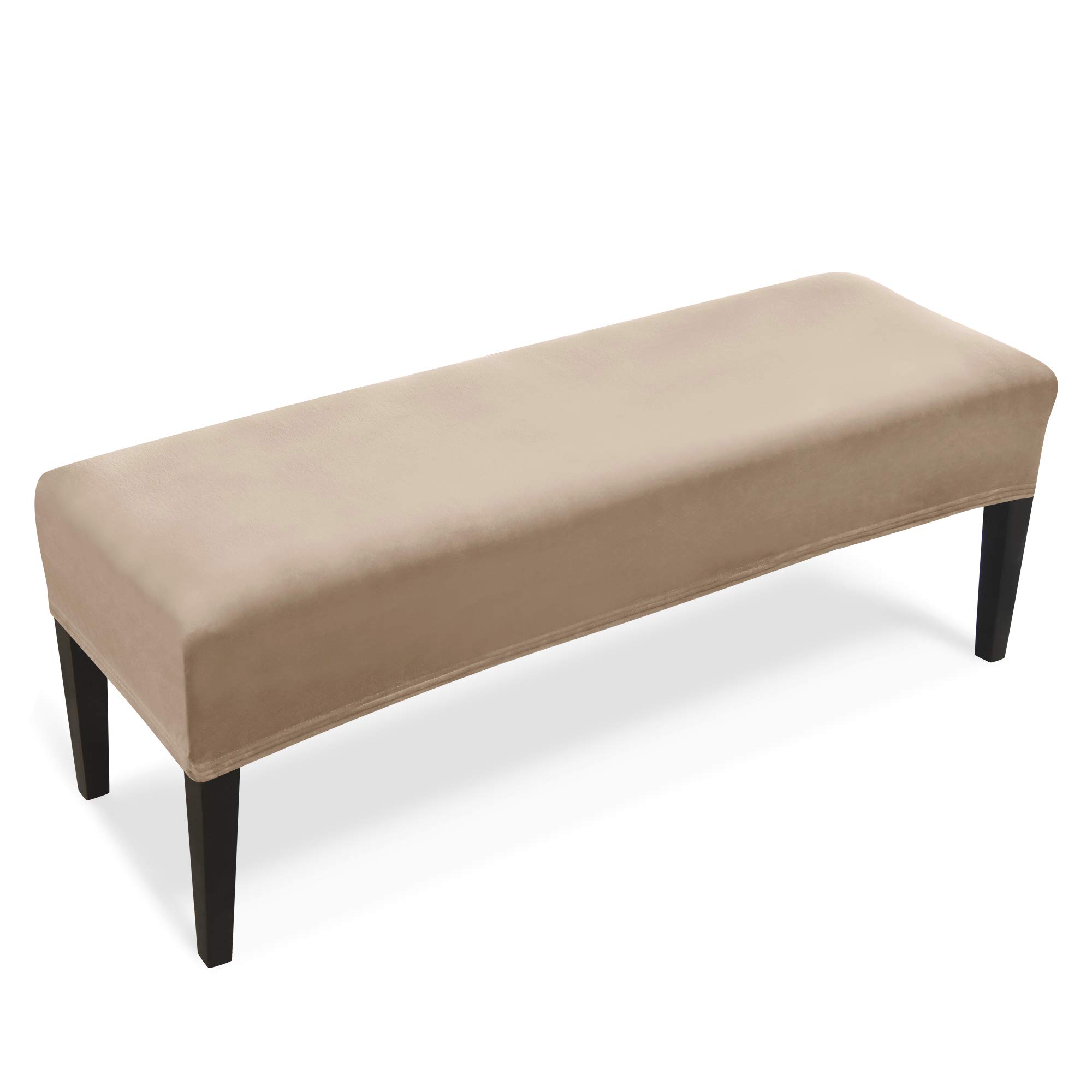 iMonofit Velvet Bench Covers - Soft Stretch Upholstered Seat Slipcovers for Dining Room, Living Room, Kitchen & Bedroom Furniture - Washable Camel Brown Sofa Bench Cover - Perfect for Home Decor, Dining Chairs, and Window Seats