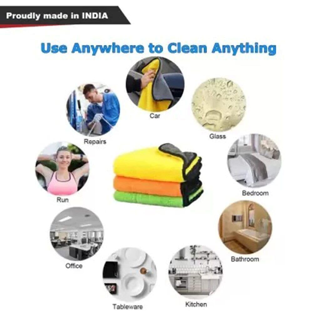 Premium Microfiber Cleaning Cloths 3-Pack (30x40cm, 800 GSM) - Multi-Color Super Absorbent Towels for Kitchen, Car, Bike & Electronics Cleaning - Streak-Free Dusting & Polishing Cloths for Home & Auto Care