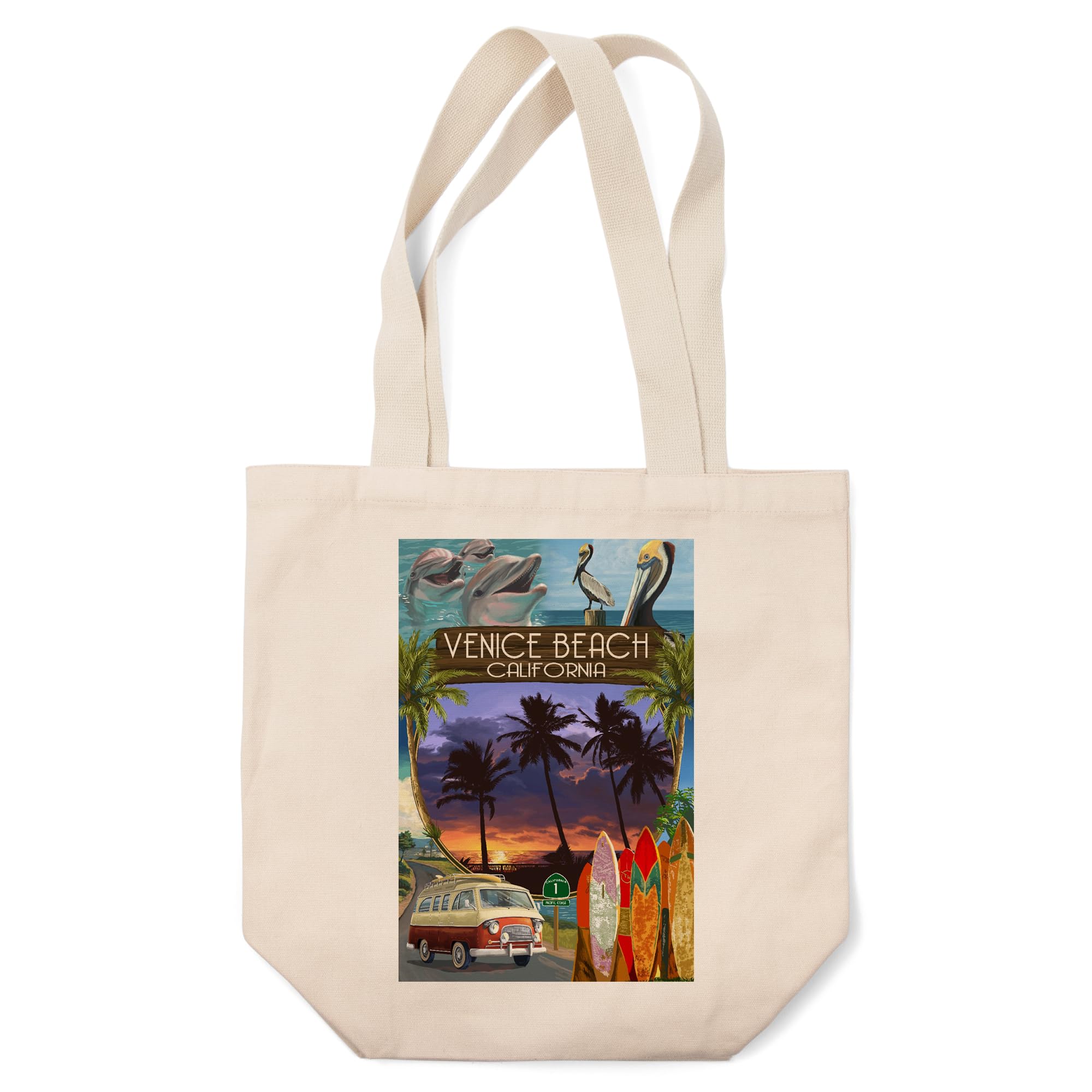 Lantern Press Venice Beach California Tote Bag - 100% Cotton Canvas Reusable Shopping Bag with Vintage Camper Van Design | Perfect for Groceries, Beach Trips & Eco-Friendly Lifestyle