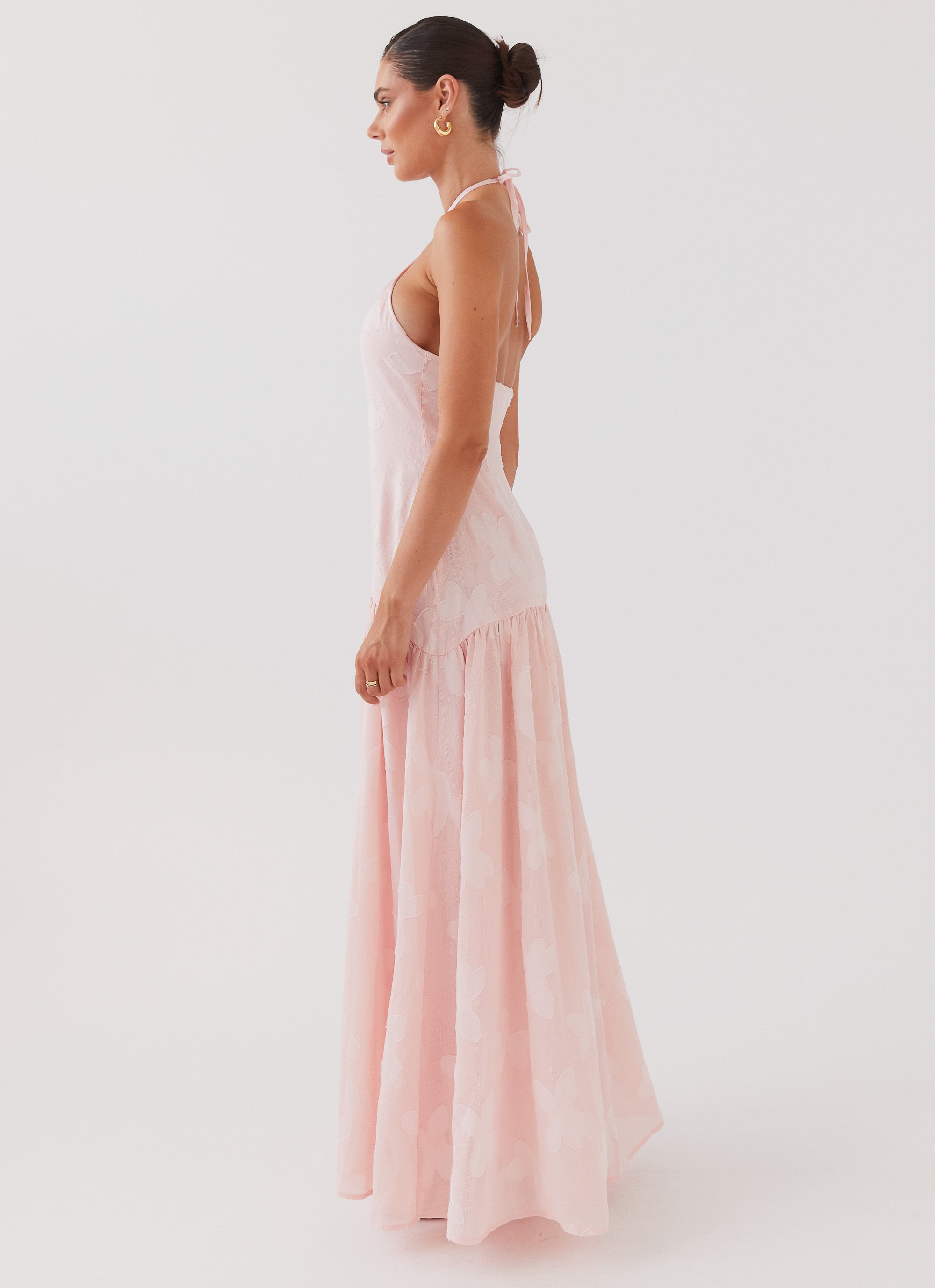Blushed Cross Neckline Maxi Dress - Elegant Pink Petal Flowy Long Dress for Women, Perfect for Weddings, Parties & Summer Outfits