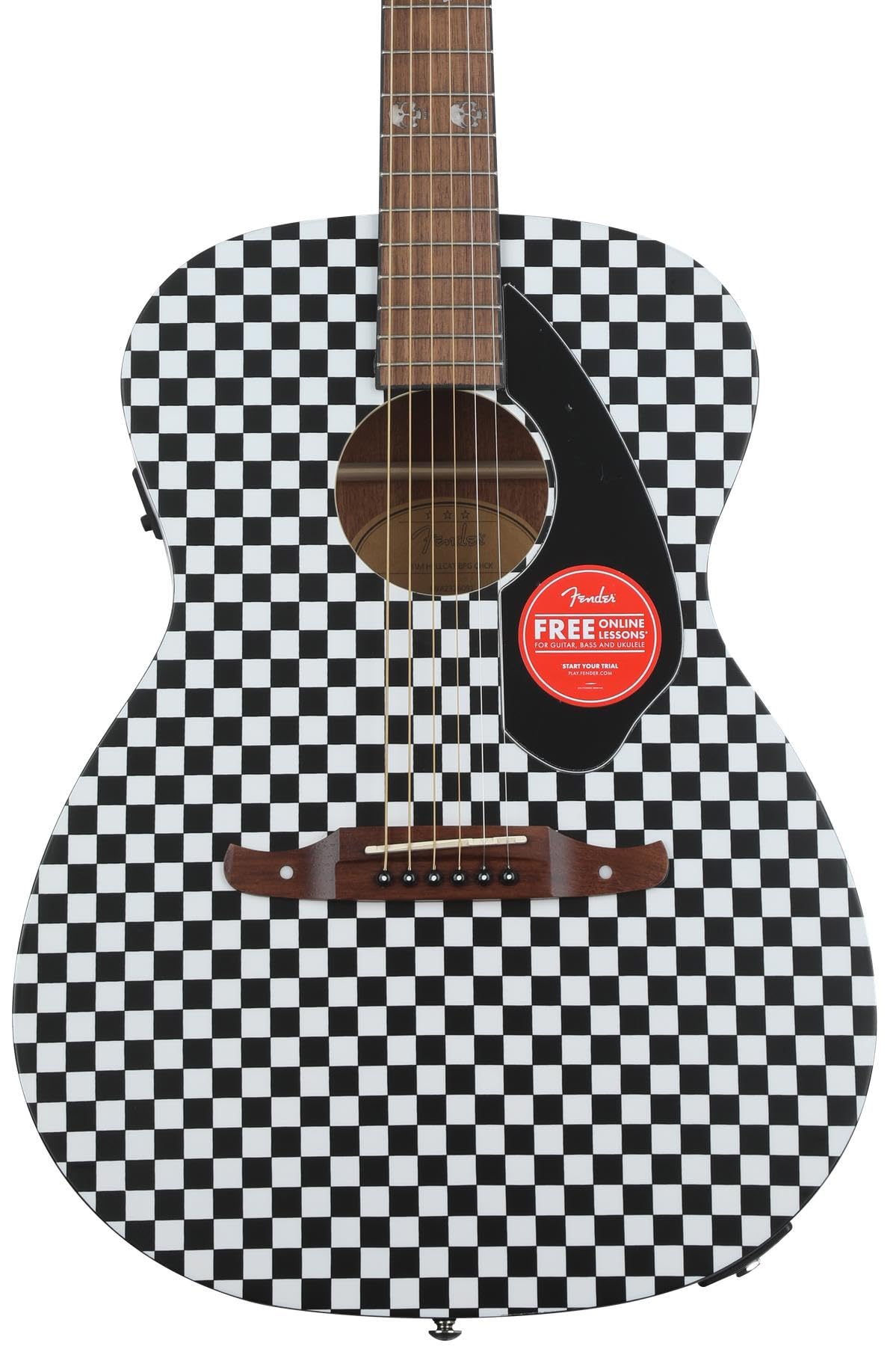 Fender Tim Armstrong Hellcat Concert Acoustic Guitar - Checkerboard Design with Walnut Fingerboard | Perfect for Live Performances, Studio Recording & Traveling Musicians