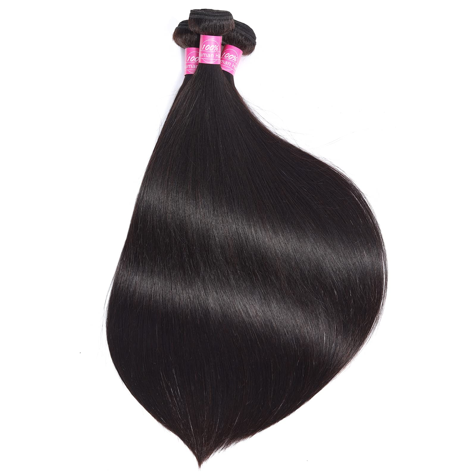 FQ Straight Peruvian Virgin Human Hair Bundles with 4x4 Closure (24 26 28+20 Inch) - Unprocessed 3 Bundles Natural Black Hair Weave - Perfect for Sew-in Extensions, Ponytails & Everyday Styling
