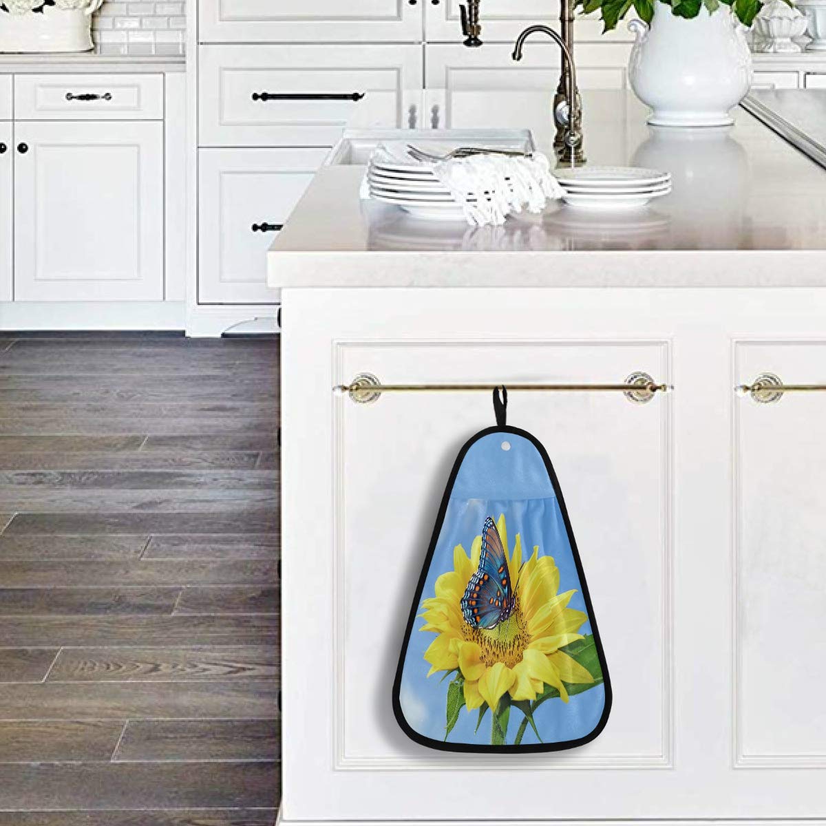 Visesunny Sunflower & Butterfly Cotton Hand Towel - Soft Absorbent Kitchen & Bathroom Towel with Hanging Loop - Perfect for Dish Drying, Decor & Cleaning (Set of 1) - Ideal for Home, Restaurant & Gift Use