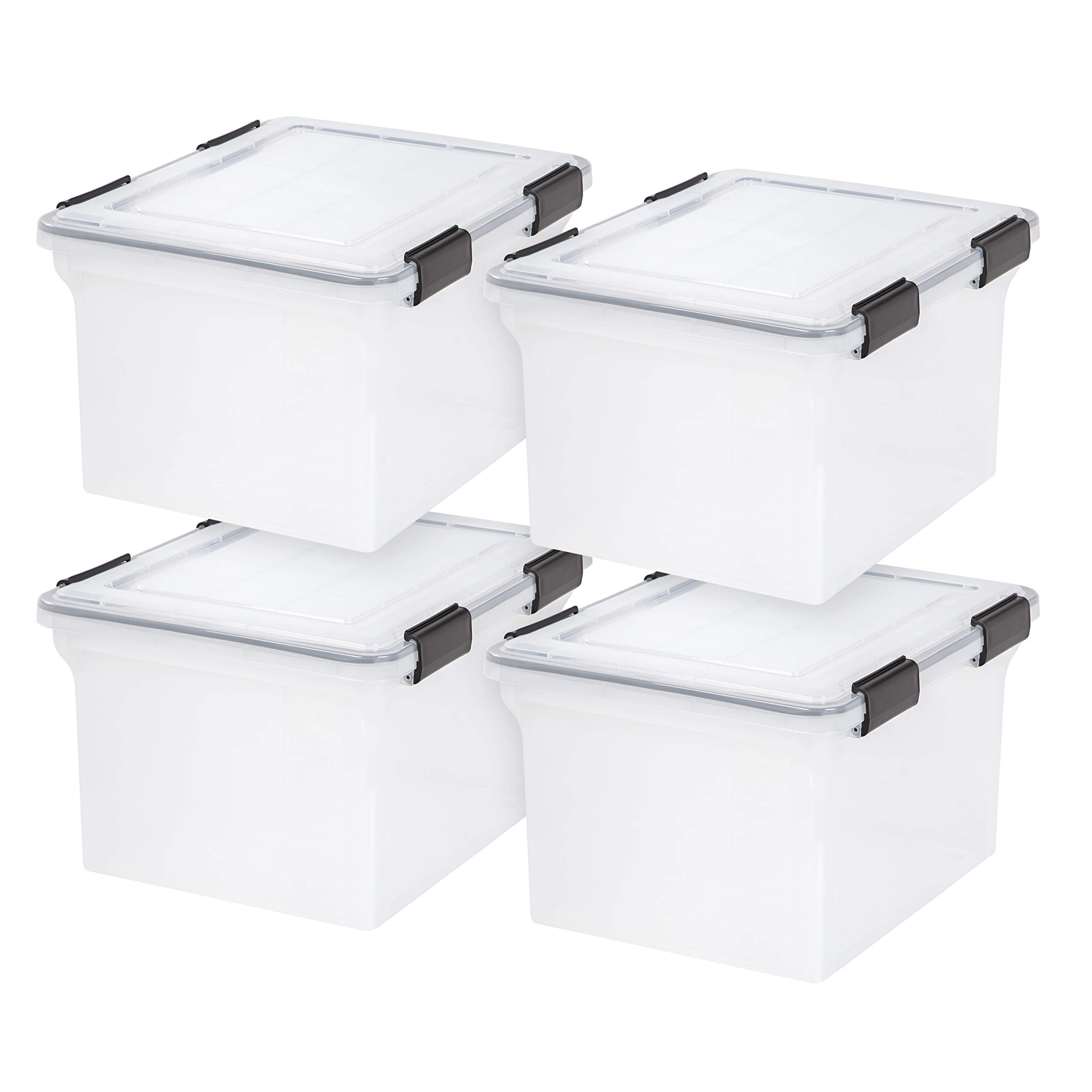 IRIS USA 32 Quart Weatherproof Plastic Storage Bins with Secure Latching Lids - 4 Pack Set for Home Organization, Closet, Garage & Outdoor Use