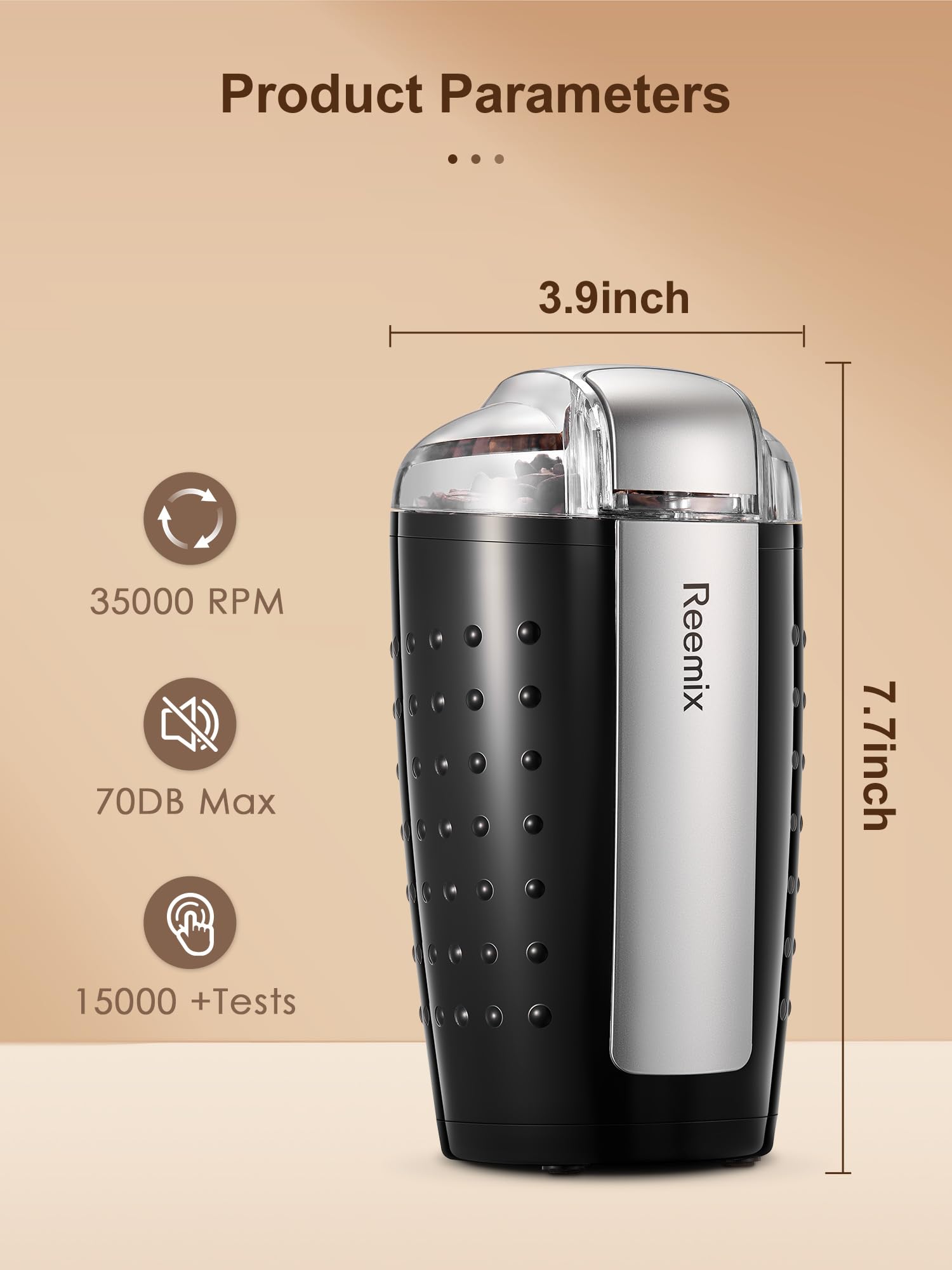 Premium Electric Coffee Grinder - 3.5oz Large Capacity Stainless Steel Blade for Coffee Beans & Spices | Includes Cleaning Brush & Measuring Spoon | Perfect for Home, Office & Barista Use (Black)