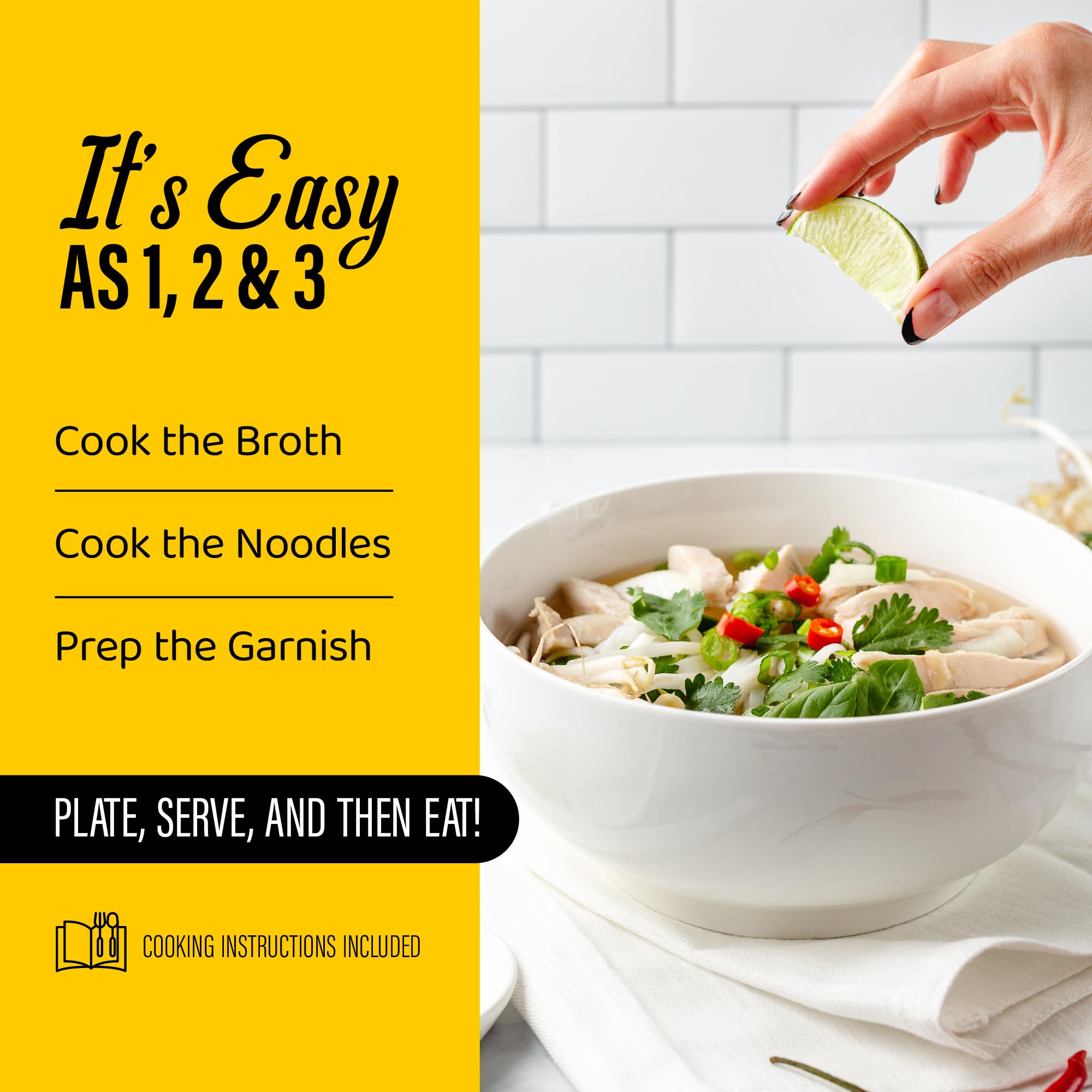 Authentic Vietnamese Pho Ga Kit - DIY Chicken Pho Broth with Herb Bag, Rice Noodles & Condiments (Protein & Garnish Not Included) - 5-6 Servings for Home Cooking & Family Meals