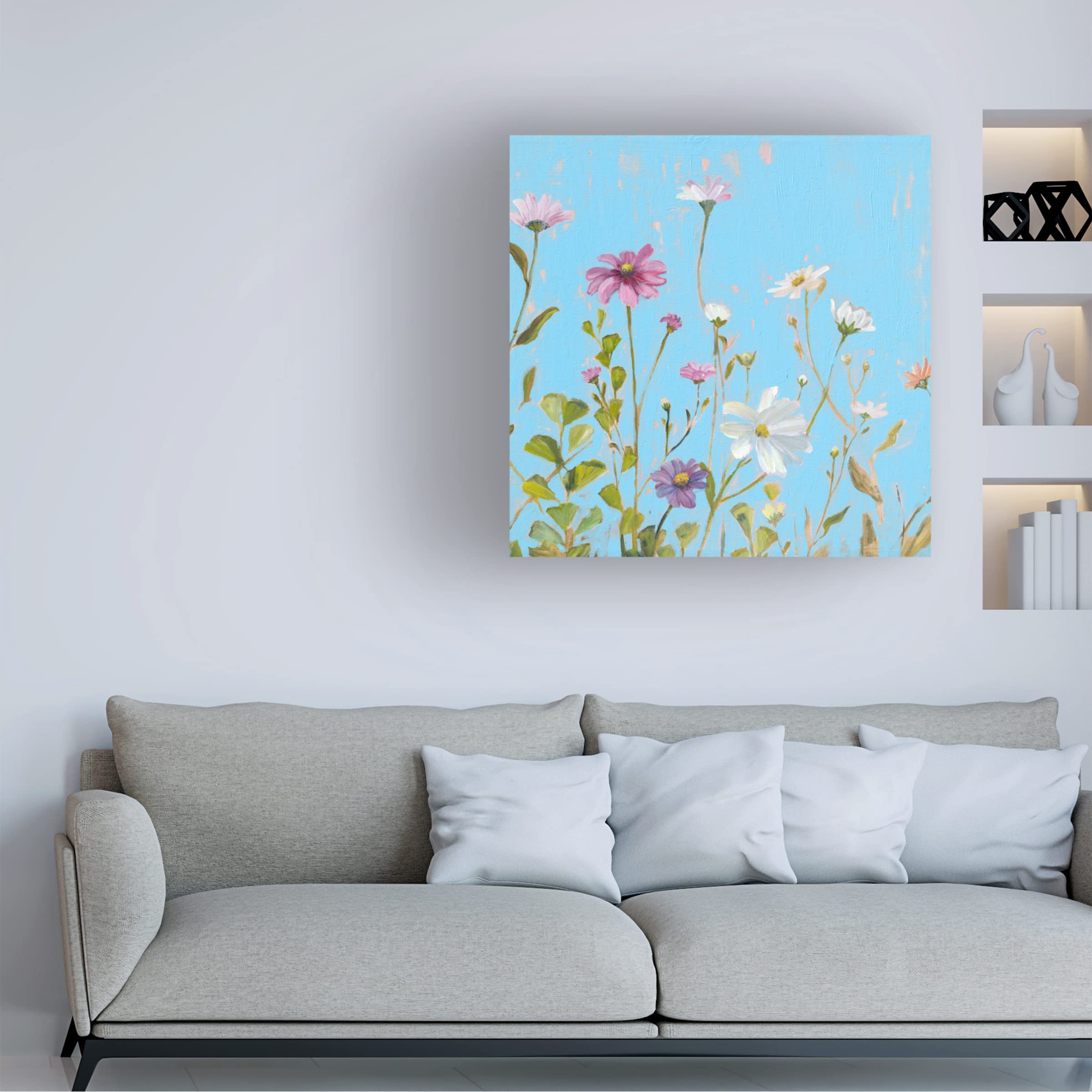 Sandra Iafrate 'Wild Flowers on Cerulean II' Canvas Wall Art Print - Modern Floral Home Decor for Living Room, Bedroom & Office