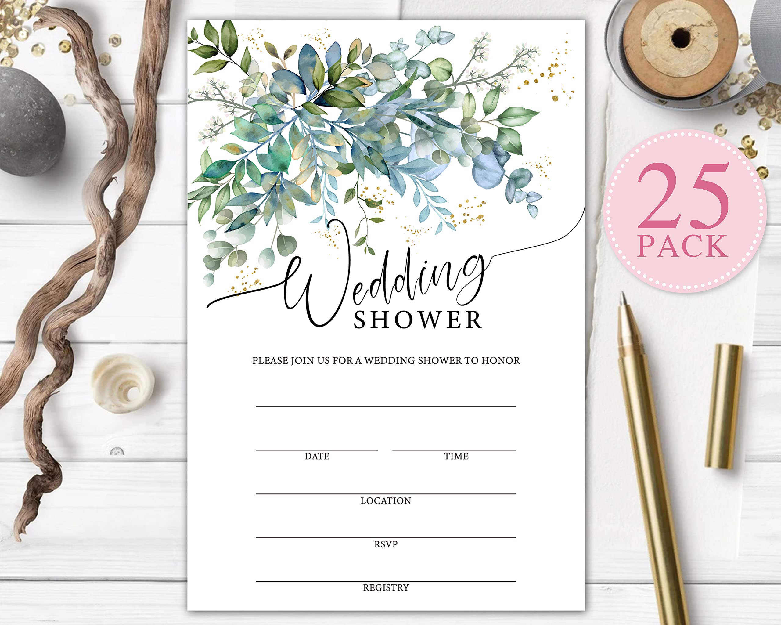 Elegant Greenery Wedding Shower Invitations Set - Floral Bridal Shower Invites for Engagement Party, Wedding & Bridal Events - Includes 25 Invitation Cards & 25 Envelopes (B02) - Perfect for Garden Weddings, Spring Celebrations & Rustic Themed Events