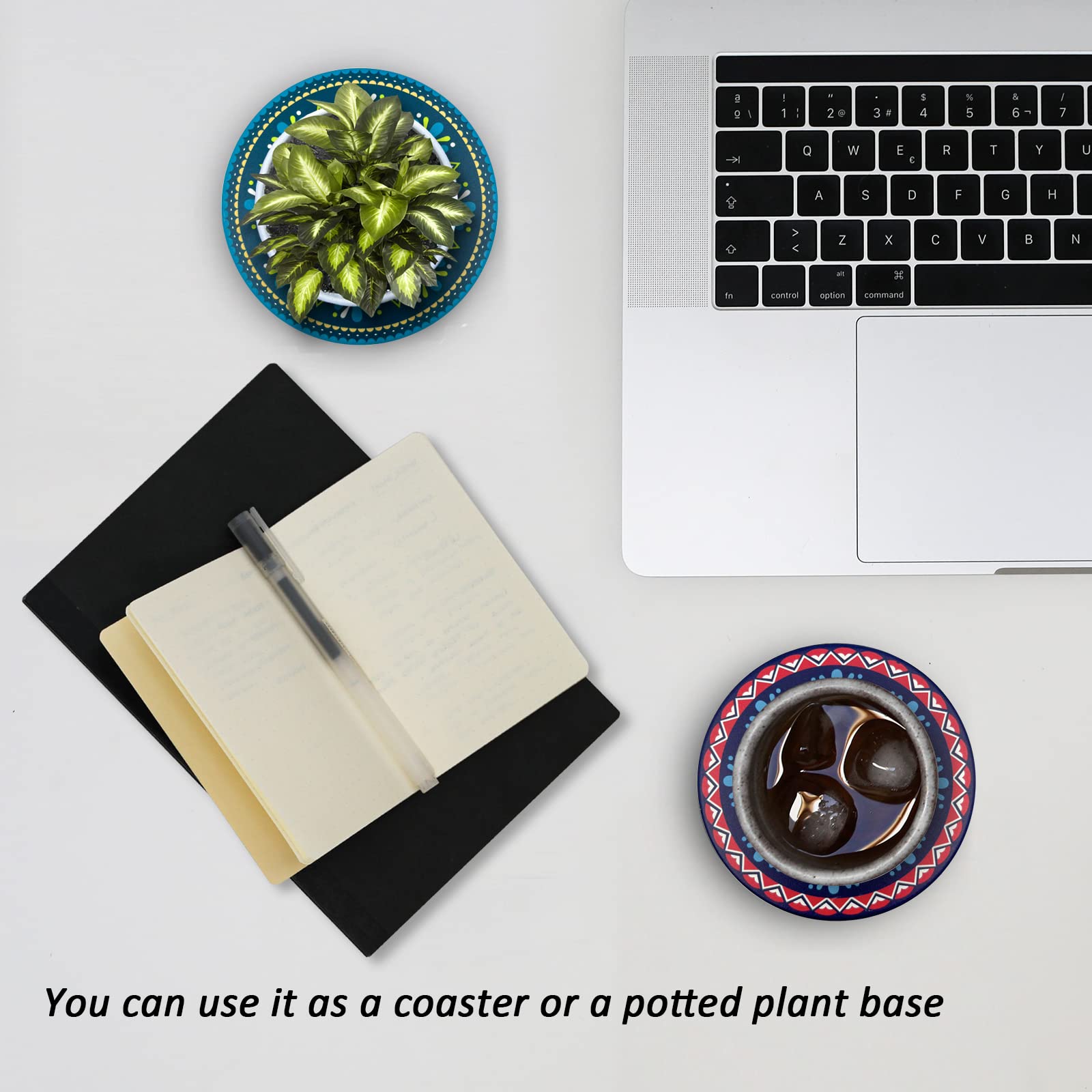 6-Pack Absorbent Mandala Ceramic Coasters with Cork Base - Stylish Coffee Table Decor for All Cups | Perfect for Home, Dining Room & Office Use