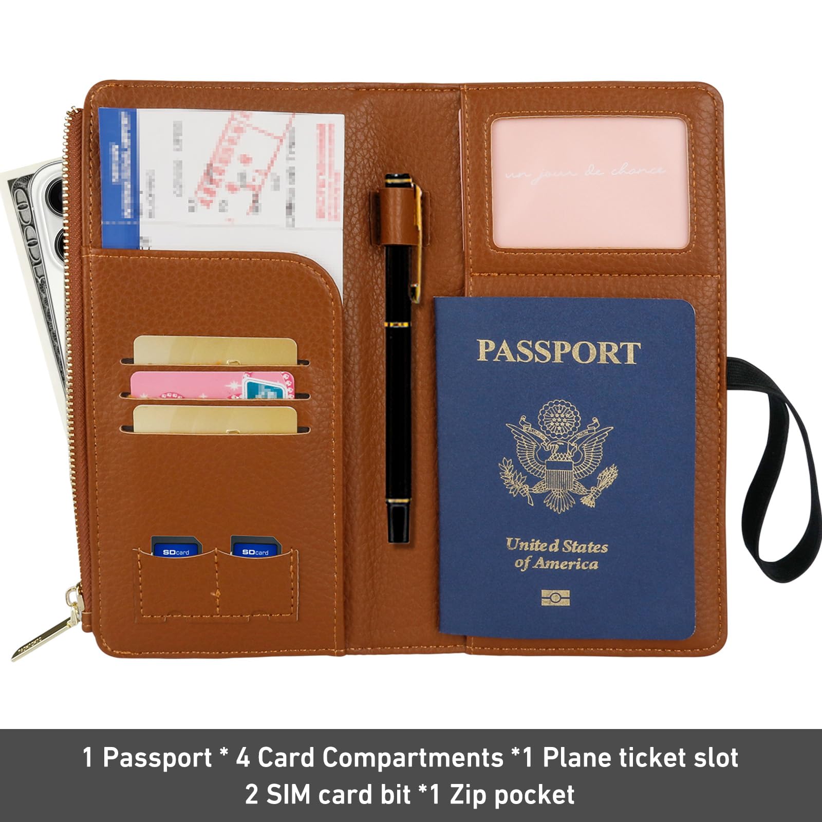 Premium Leather RFID Blocking Passport Holder for Women - Waterproof Travel Wallet with Zipper Pocket & Card Slots | Secure Document Organizer for International Trips, Vacations & Business Travel (Brown)