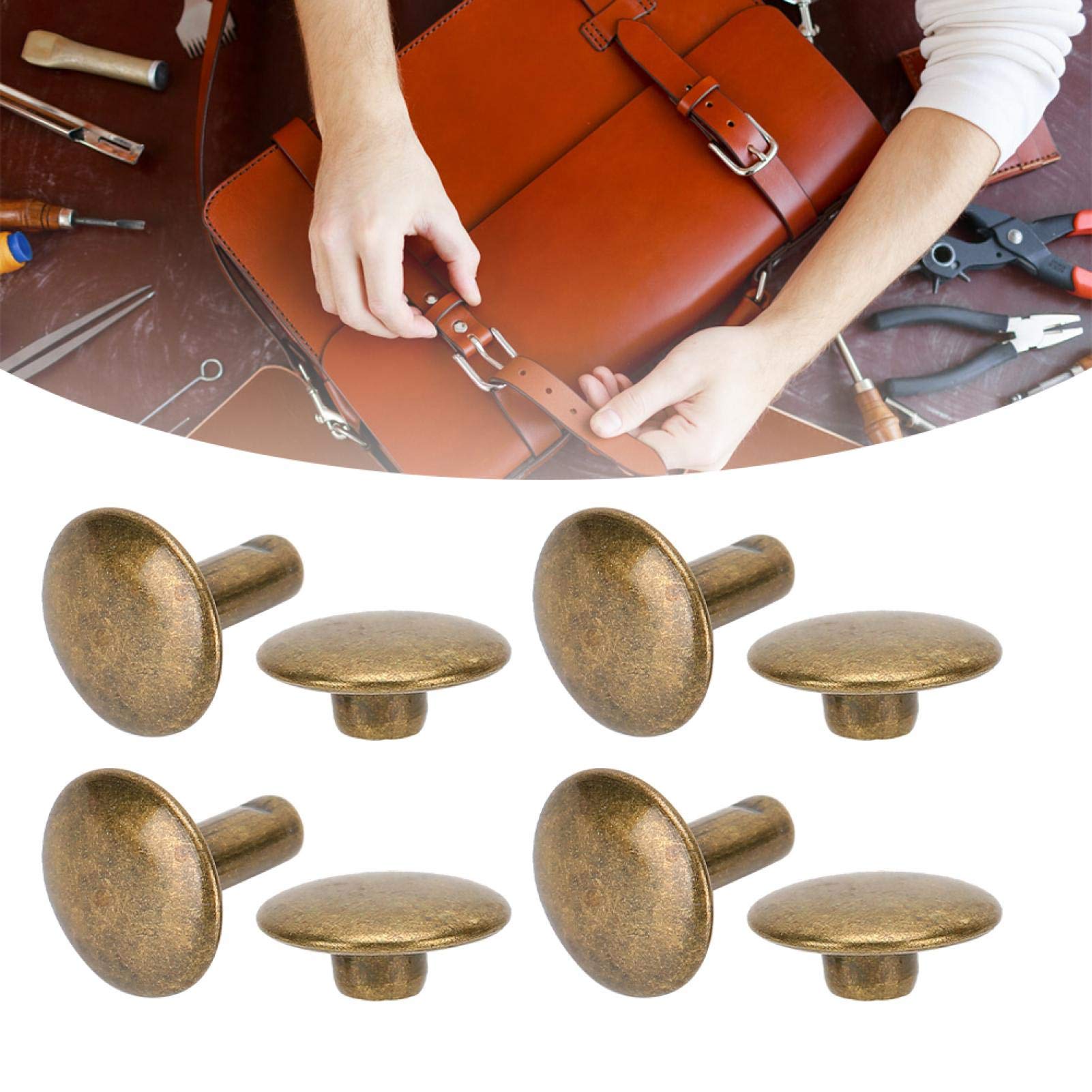 200 Sets 10x10mm Round Stud Rivets for Leather Craft - Double Cap Iron Rivets for Pet Collars, Belts, Bags & DIY Leather Projects (Bronze) - Perfect for Leatherworking, Costume Design & Home Decor