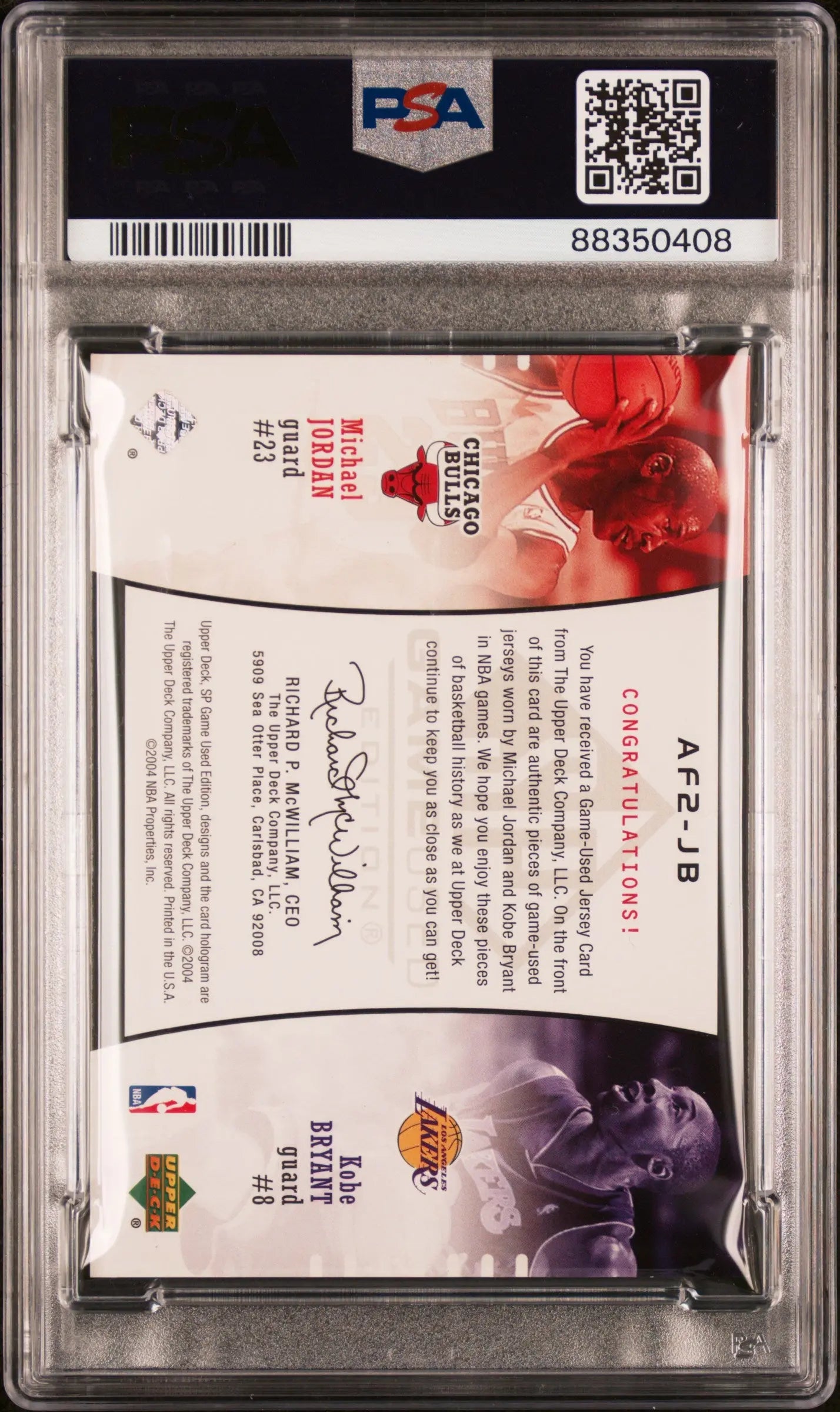 2004 Upper Deck SP Game Used Authentic Dual Fabrics Kobe Bryant & Michael Jordan PSA 8 /100 - Rare Basketball Memorabilia for Collectors & Fans