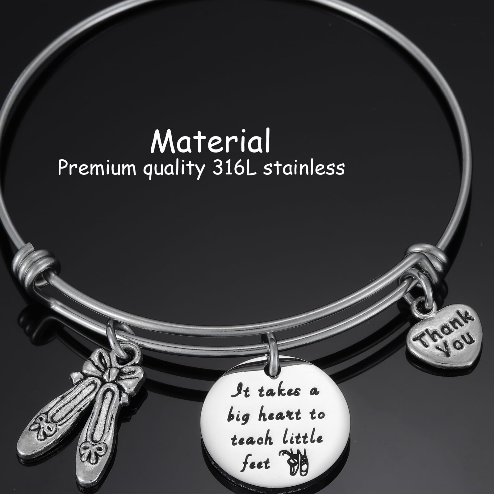 Kivosliviz Dance Teacher Appreciation Bracelet - Inspirational 'It Takes A Big Heart To Teach Little Feet' Jewelry Gift for Dance Instructors | Perfect for Teacher Appreciation Week, Graduation, or Thank You Present