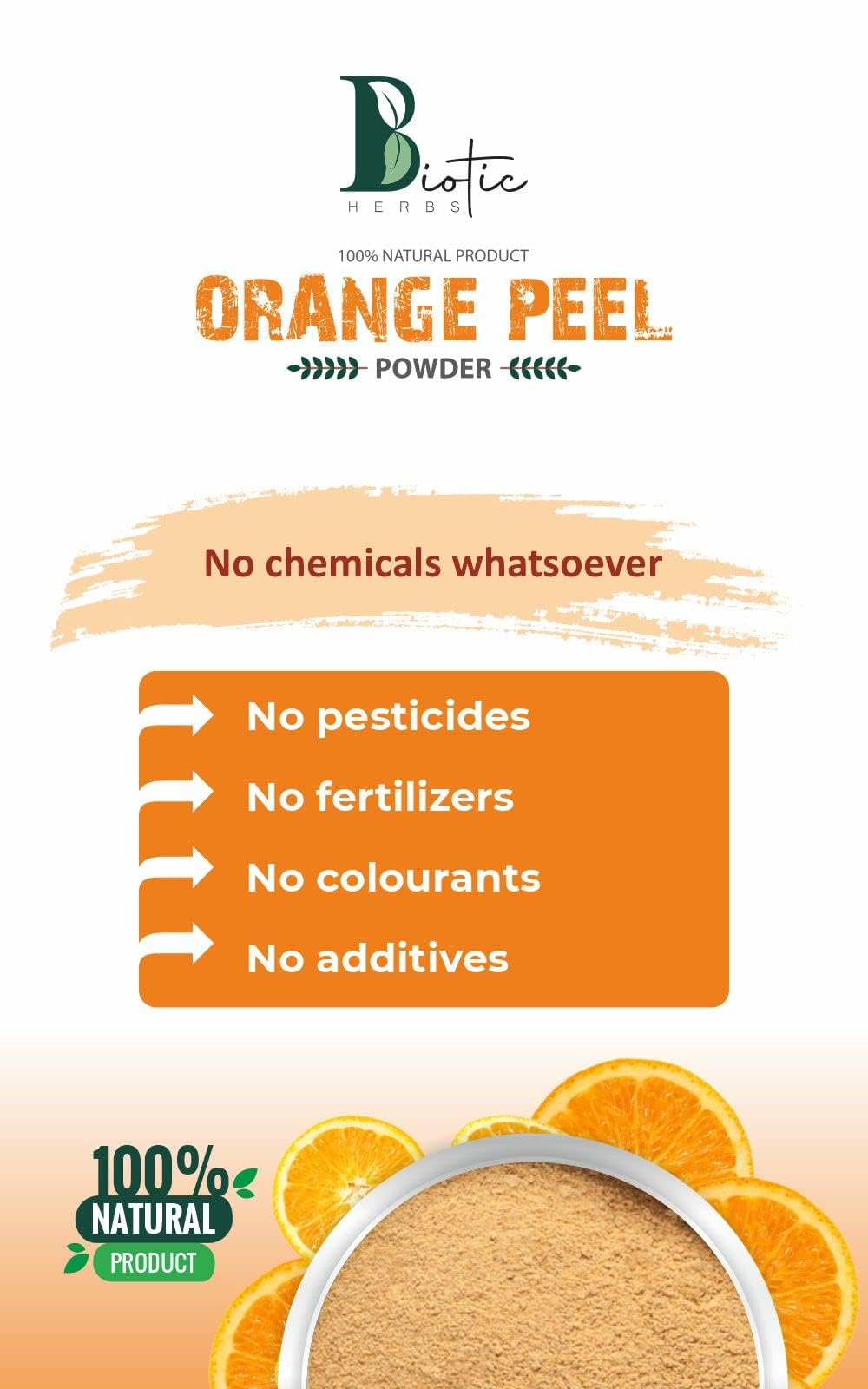 Biotic Herbs Pure Natural Organic Orange Peel Powder for Skin Whitening & Brightening - 200g | Face Mask, Glow Boost, Natural Skincare for Radiant Complexion | DIY Beauty, Spa Day, At-Home Facial Treatment