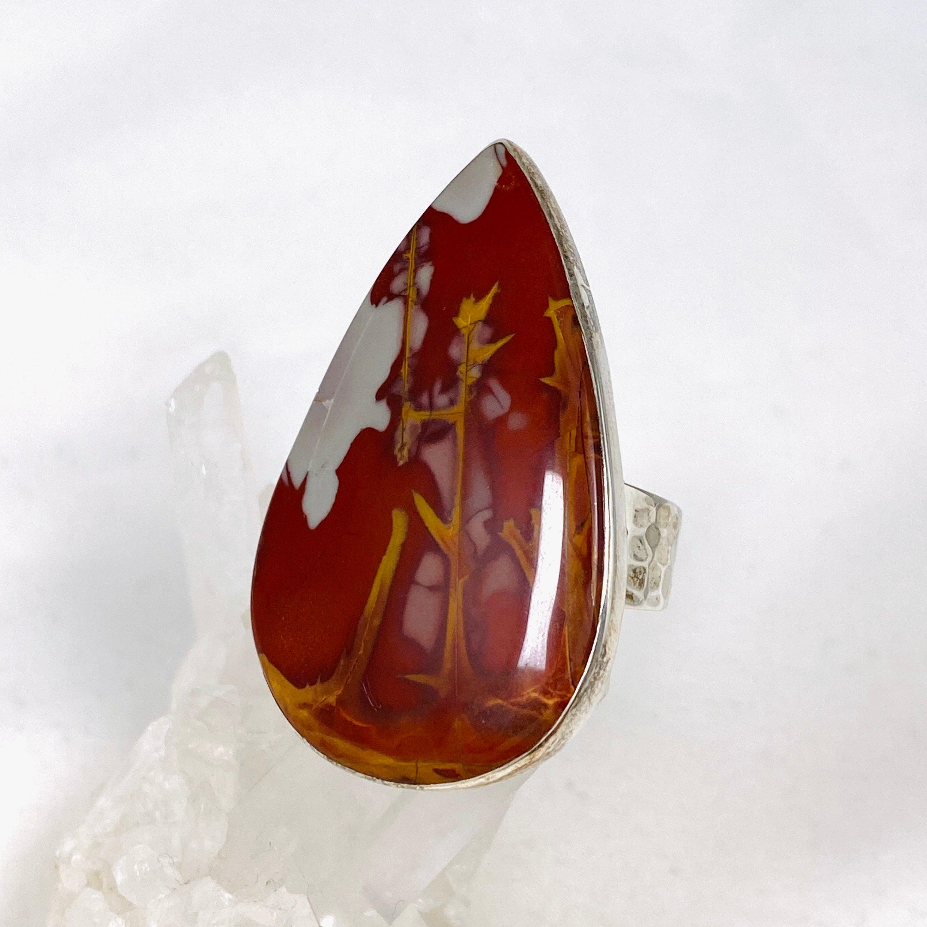 Pilbara Noreena Jasper Teardrop Hammered Band Ring - Size 11 - KRGJ2221 - Handmade Boho Jewelry for Women - Perfect for Everyday Wear, Gift Giving & Spiritual Healing