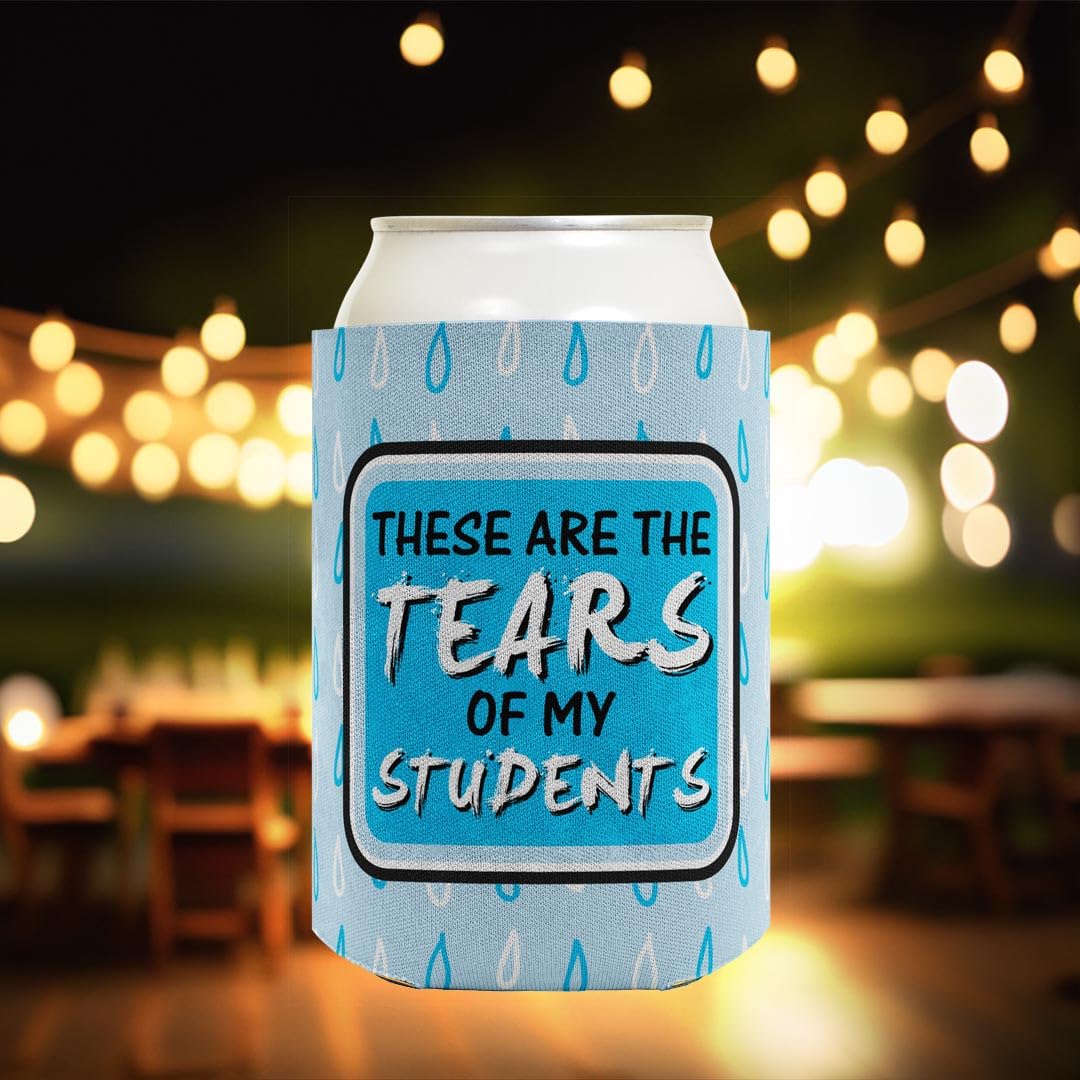 48-Pack Funny Teacher Gift Drink Can Coolers - 'These Are The Tears of My Students' Novelty Beverage Sleeves for Classroom Parties, Teacher Appreciation Gifts & Back to School Events