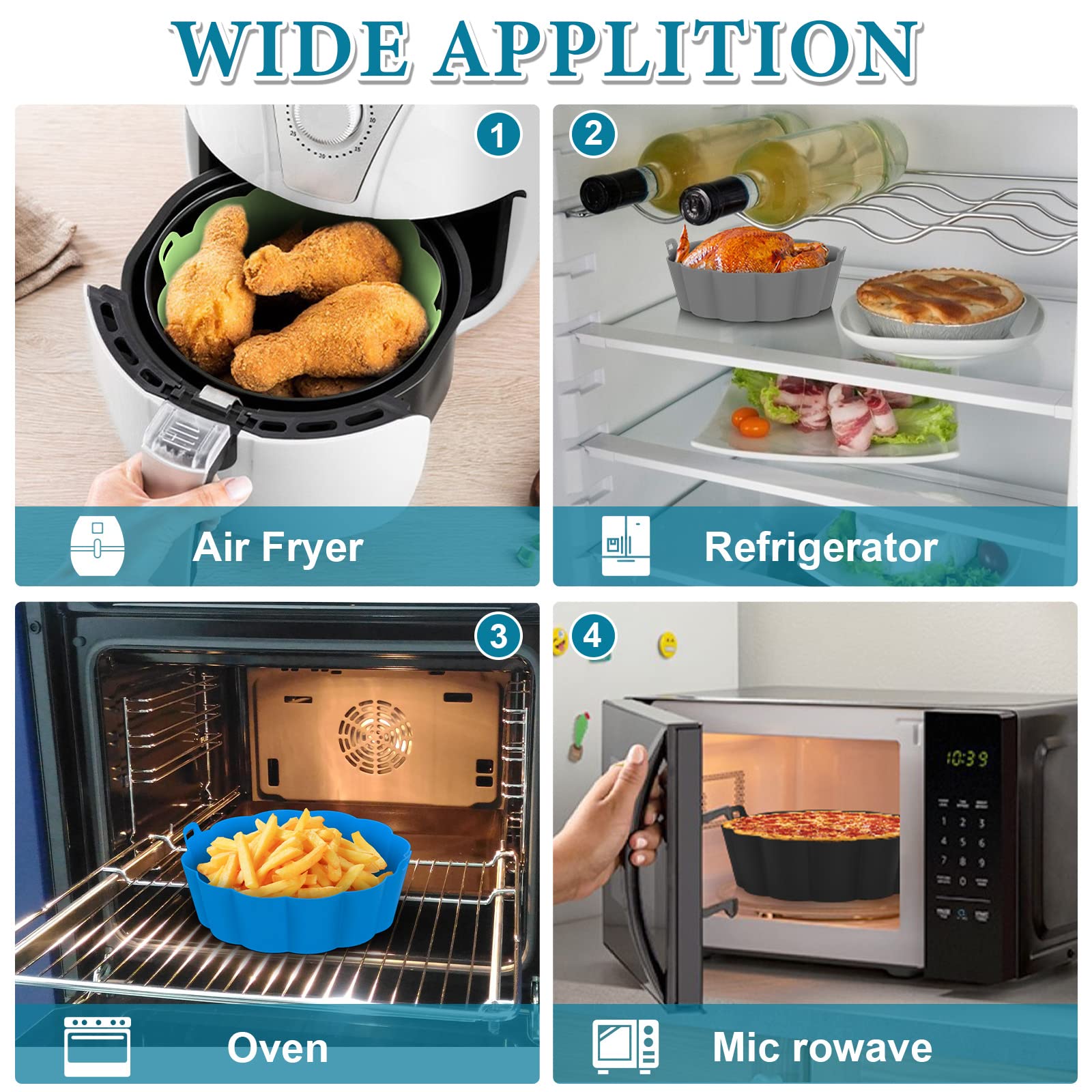 2 Pack Reusable Air Fryer Silicone Liners - Food Grade, Non-Stick, 8.5 Inch Round Inserts for 5-8 QT Air Fryer Baskets (Blue & Grey) - Perfect for Healthy Cooking, Easy Cleanup & Crispy Results