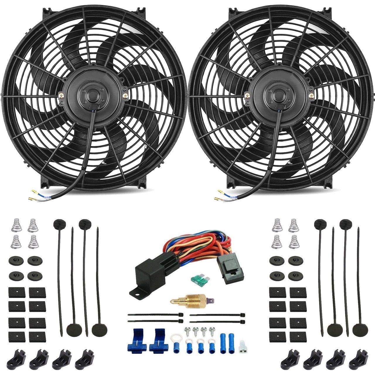 Dual 14/15 Inch 130W Electric Fan Grounding Thermostat Switch Wiring Kit - Universal Cooling Solution for Cars, Trucks & RVs