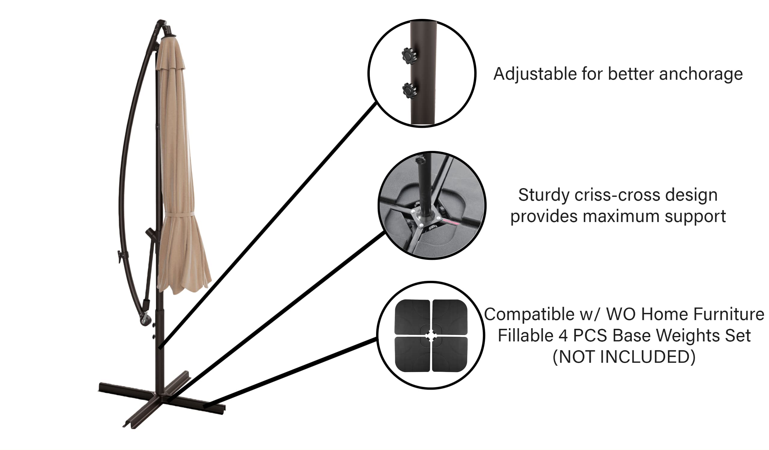 10ft Outdoor Patio Cantilever Umbrella with Stand - 2 Piece Hanging Shade Kit for Backyard, Poolside & Garden Relaxation | WO Home Furniture