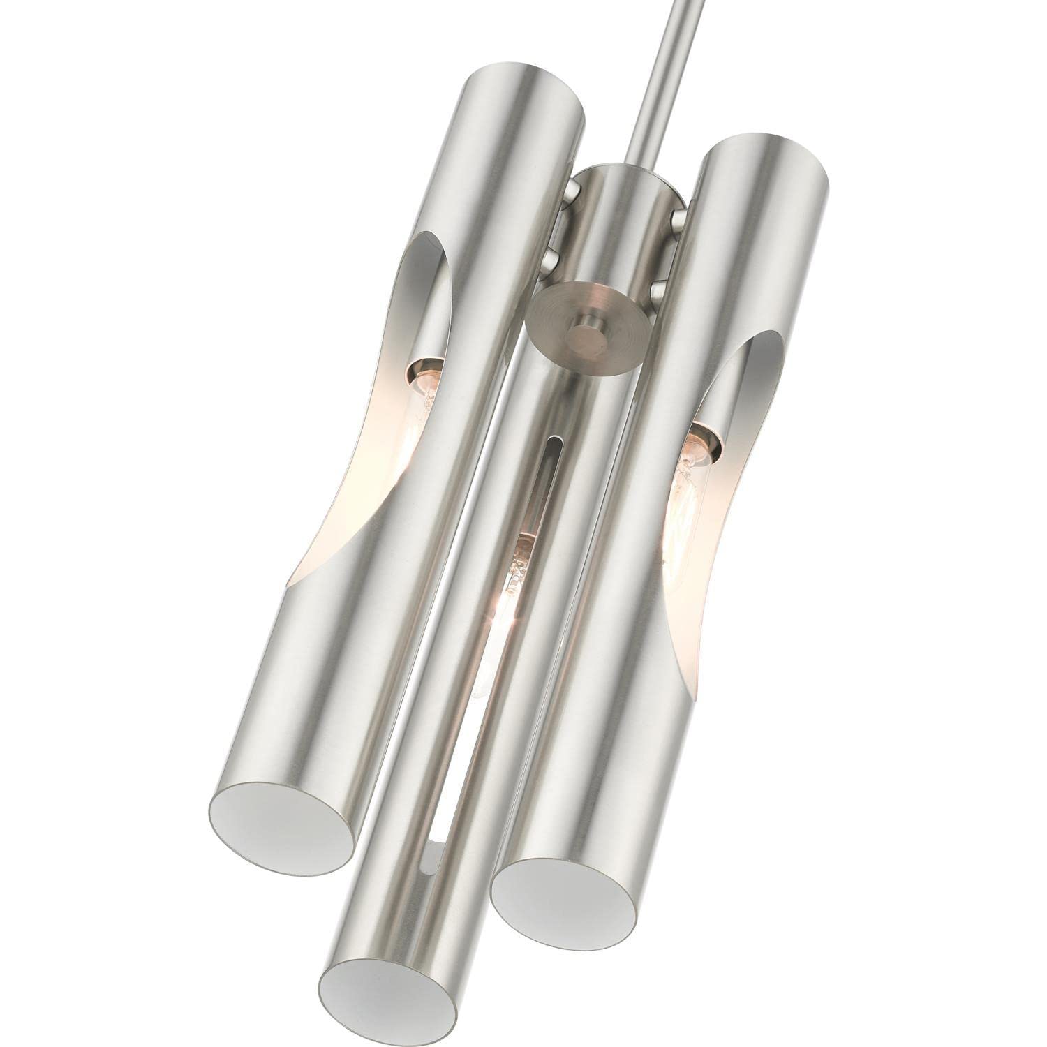 Livex Lighting Acra 3-Light Brushed Nickel Pendant Chandelier - Modern Ceiling Light Fixture for Dining Room, Kitchen Island & Bedroom Decor