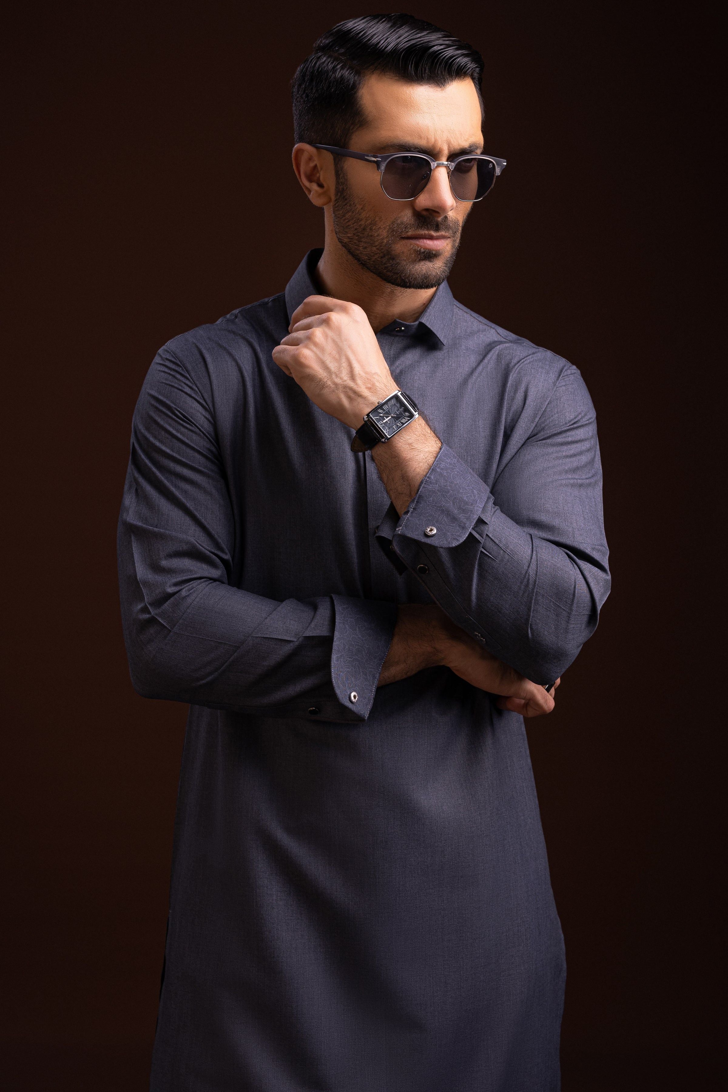 Blended Grey Kameez Shalwar Outfit - Traditional Pakistani Dress for Men & Women | Perfect for Eid, Weddings & Cultural Events