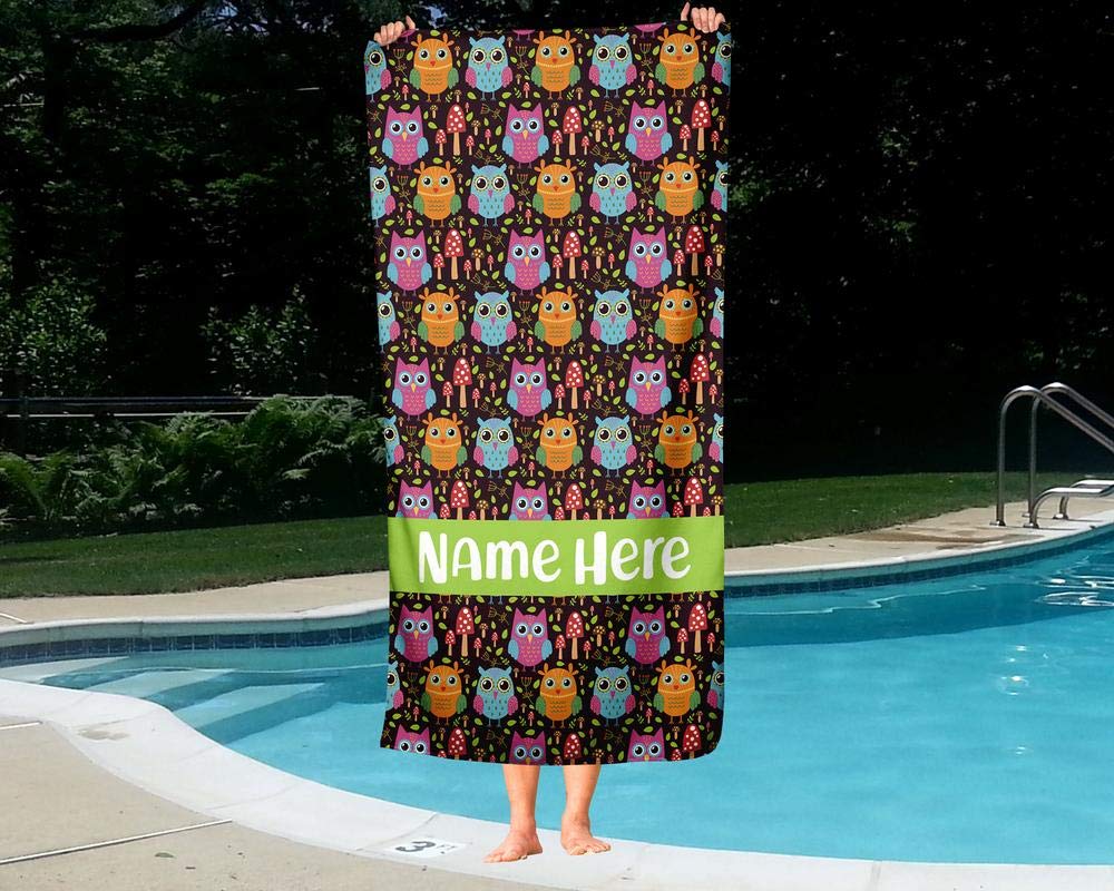 Personalized Extra Large Owl Pattern Towel for Kids & Adults - Custom Travel, Beach, Pool, Bath Towel for Toddler, Baby, Boys & Girls - Perfect for Swimming, Vacation, Spa, and Home Use