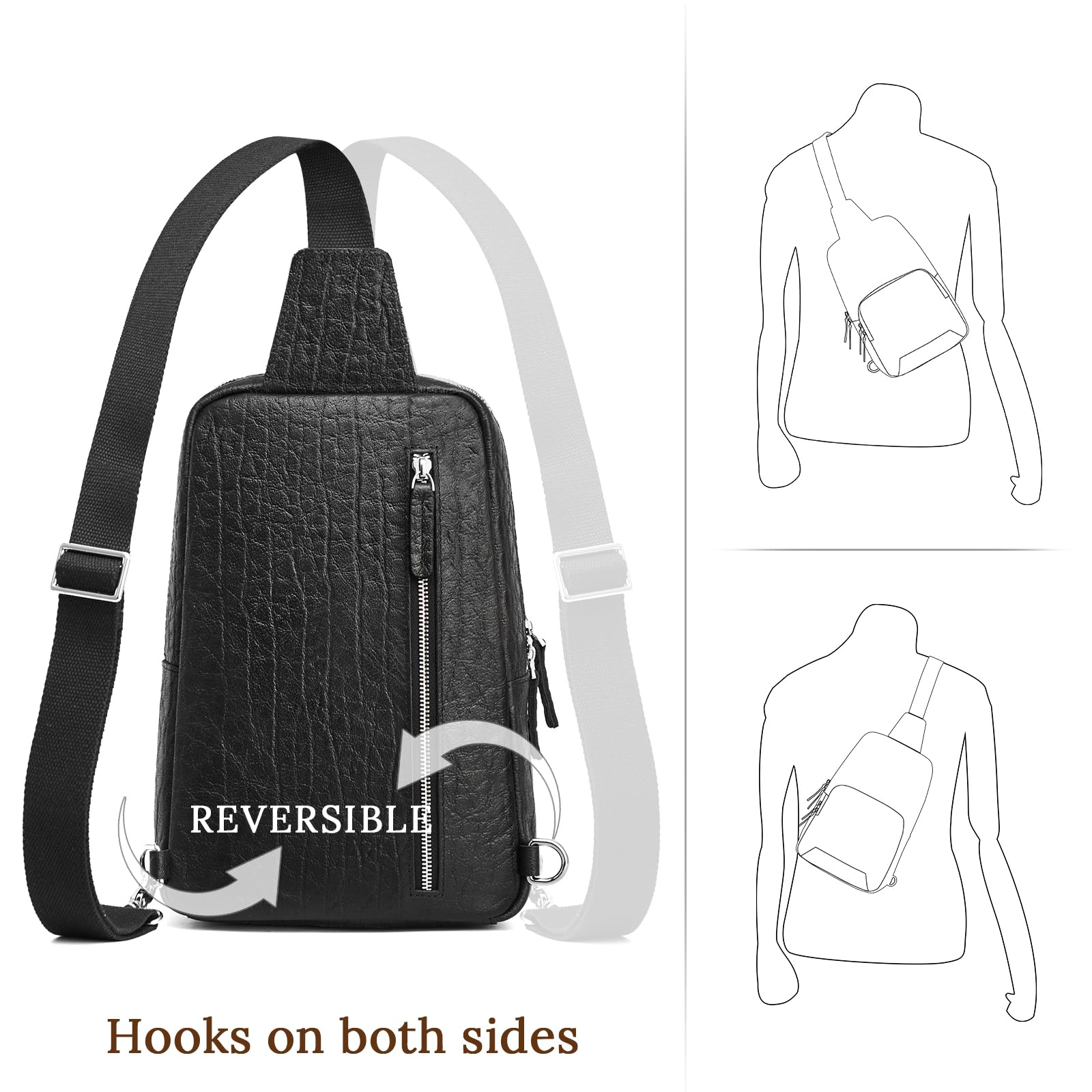 S-ZONE RFID Blocking Genuine Leather Crossbody Sling Bag for Men & Women - Anti-Theft Shoulder Bag Backpack for Hiking, Travel & Daily Use | Perfect for Commuting, Shopping & Outdoor Adventures