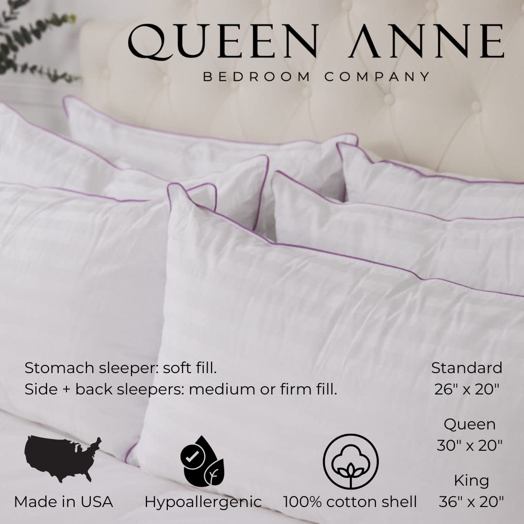 Queen Anne Luxury Hotel Down Alternative Pillow - Hypoallergenic Synthetic Majesty Down Bed Pillow - Made in USA (King Medium) - Perfect for Allergy Sufferers & Luxury Hotel-Style Comfort at Home