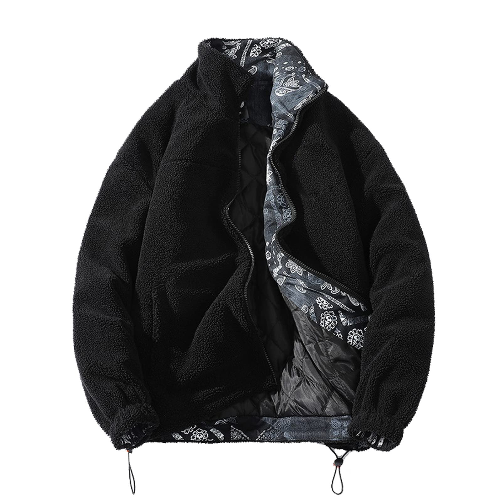 Women's Fashion Fleece Cardigan - Warm Windproof Loose Fit Drawstring Stand Collar Coat for Streetwear | Perfect for Fall/Winter Layering, Office Wear & Casual Outings (Black, Medium)