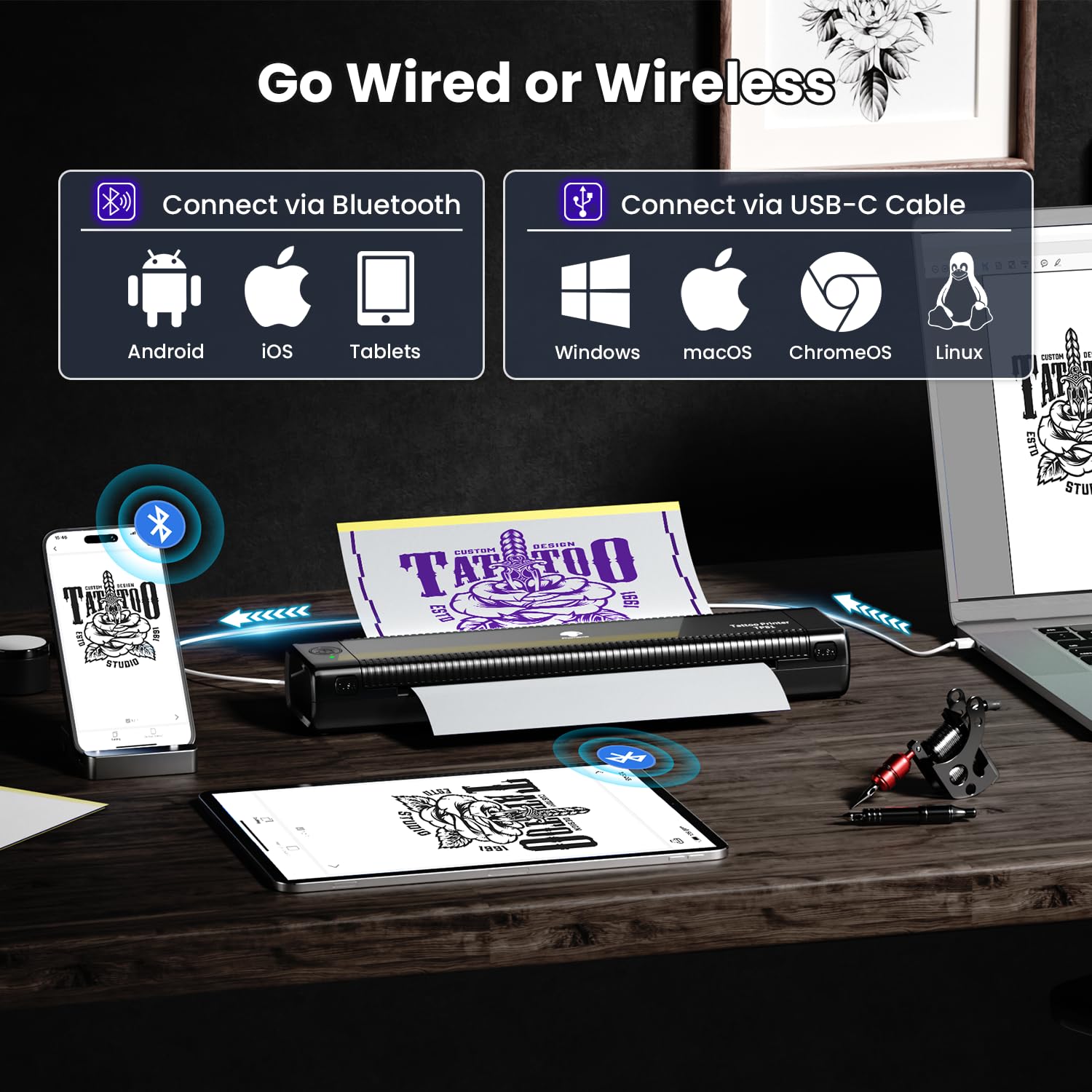 Phomemo TP81 Ultra Wireless Tattoo Stencil Printer - Professional Tattoo Machine Printer with 10 Transfer Papers | Compatible with iPad, iPhone, Android & PC | Perfect for Tattoo Artists & Beginners | Create Custom Designs at Home or Studio