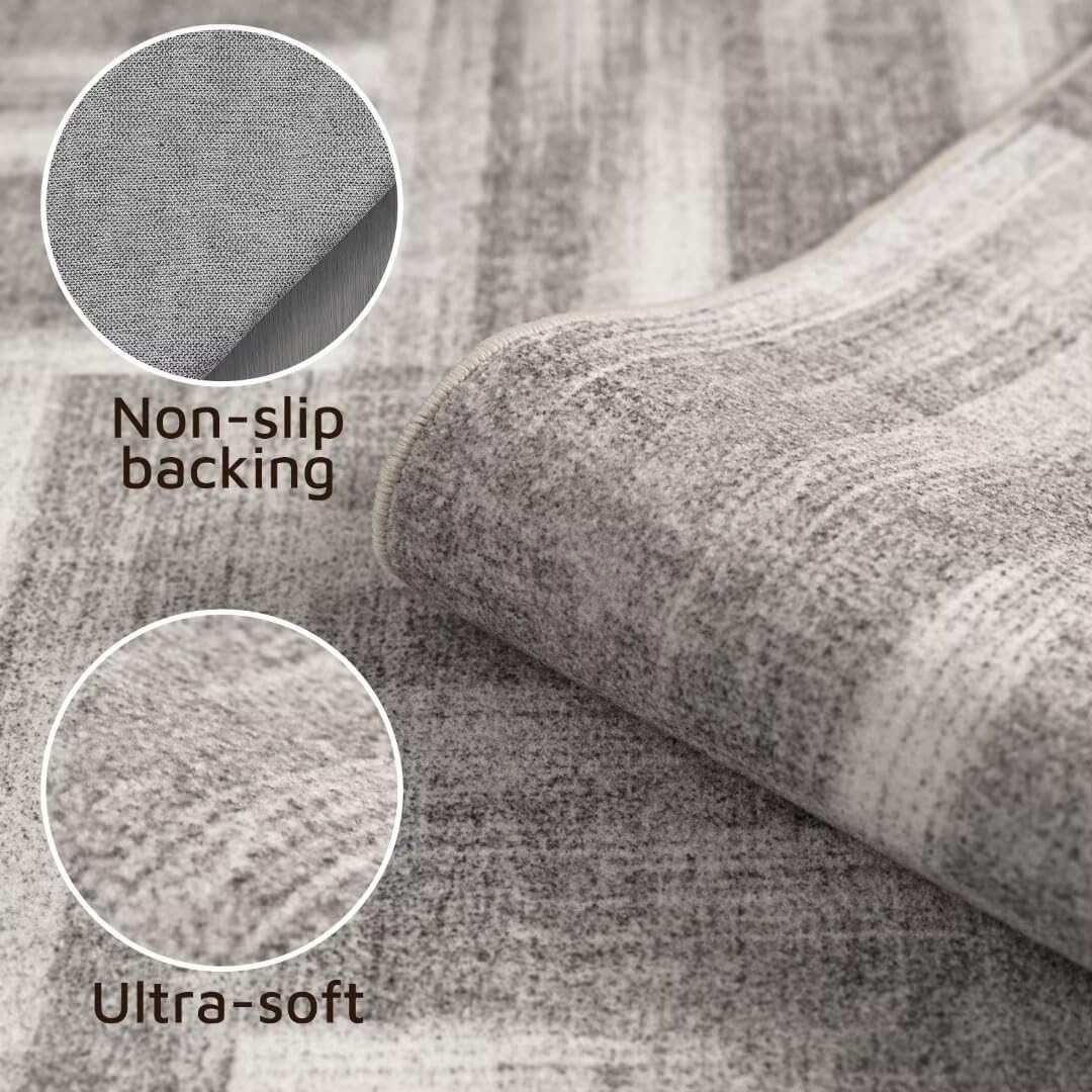 Modern Geometric Area Rug - Soft Non-Slip Machine Washable Checkered Rug for Bedroom, Living Room, Nursery & Playroom | Grey 6'x9' Home Decor | Perfect for Teen Dorm, Aesthetic Spaces & High-Traffic Areas
