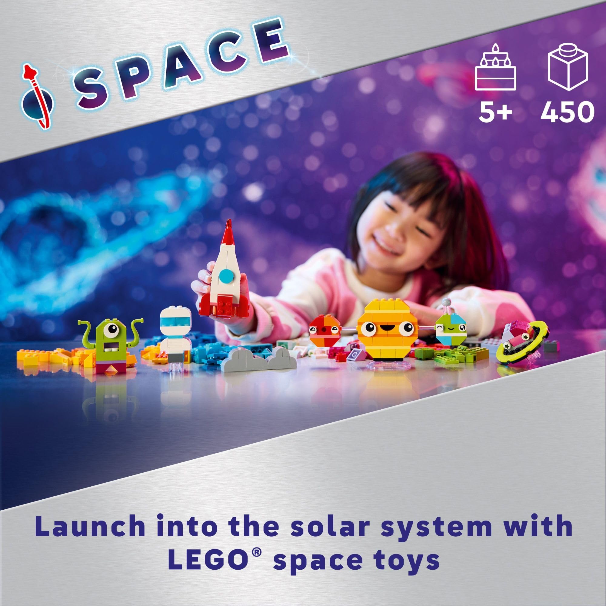 LEGO Classic Creative Space Planets Building Toy Set for Kids Ages 5+ | 11037 Pieces with Alien, Rocket Ship & Glow-in-The-Dark Bricks | STEM Educational Gift for Boys & Girls | Perfect for Birthday Presents & Space-Themed Playtime