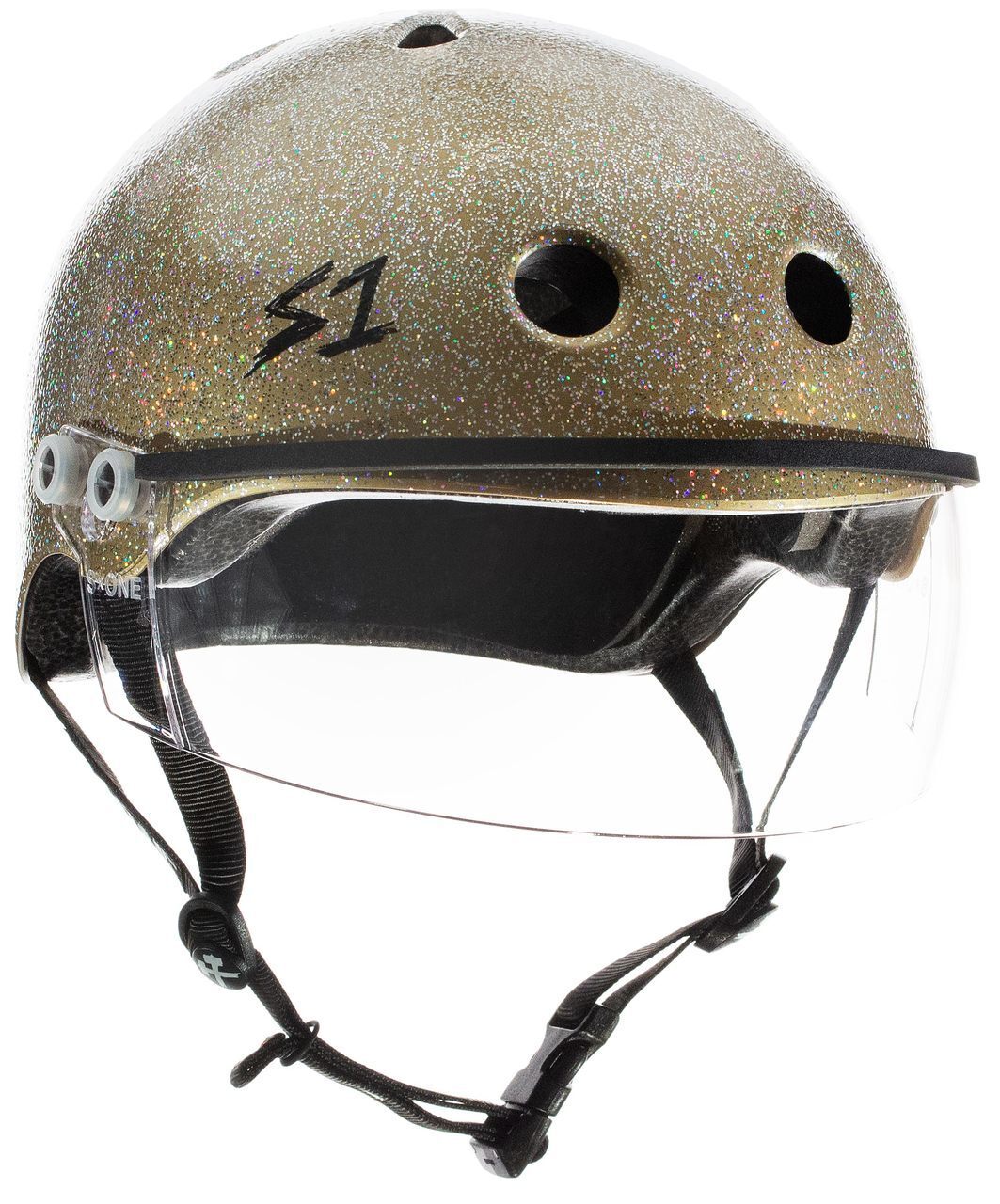 S1 Lifer Visor Helmet - Gold Glitter Motorcycle Helmet for Men & Women - Lightweight & Durable for Street Biking, Scooter Riding & Urban Commuting